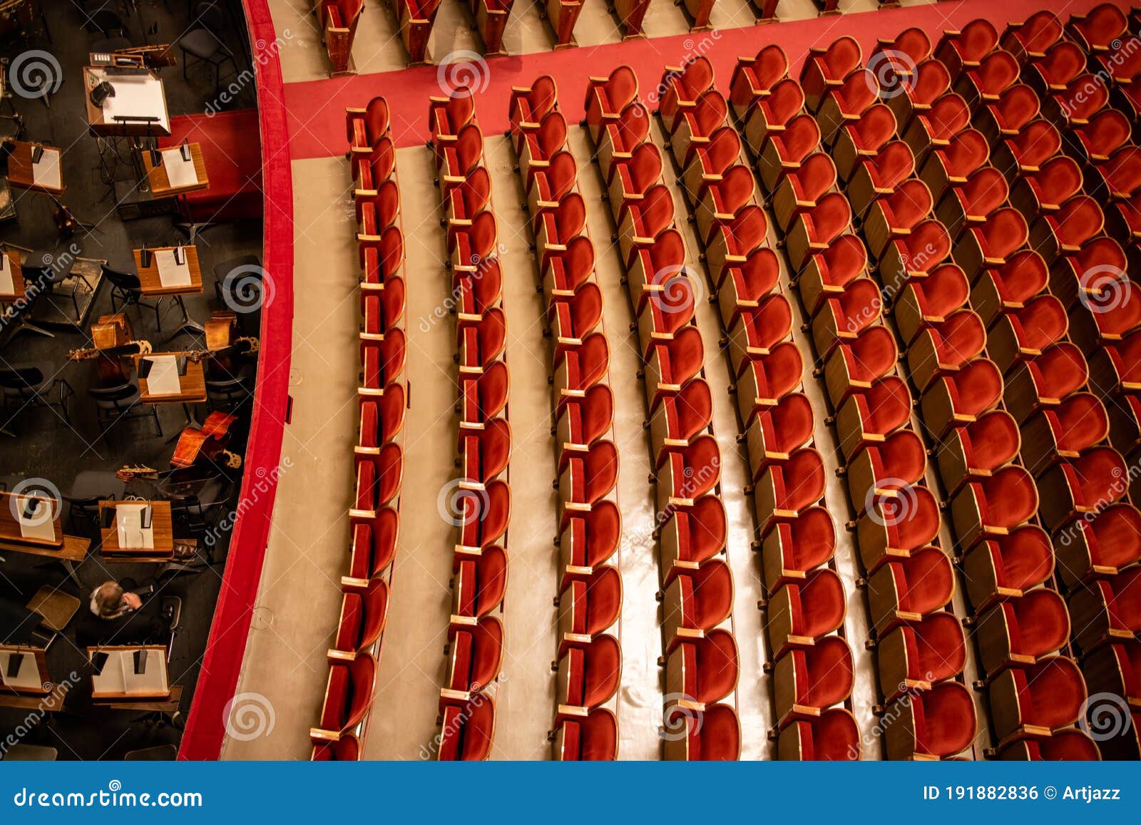 the parterre in the theatre hall of vienna state opera auditorium without people.