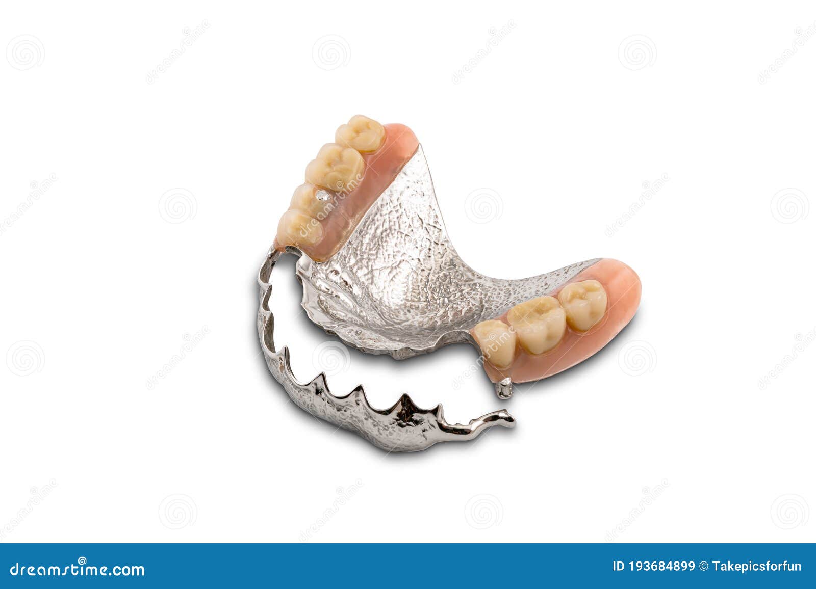 Partial Metal Removable Swinglock Denture on White Background Stock