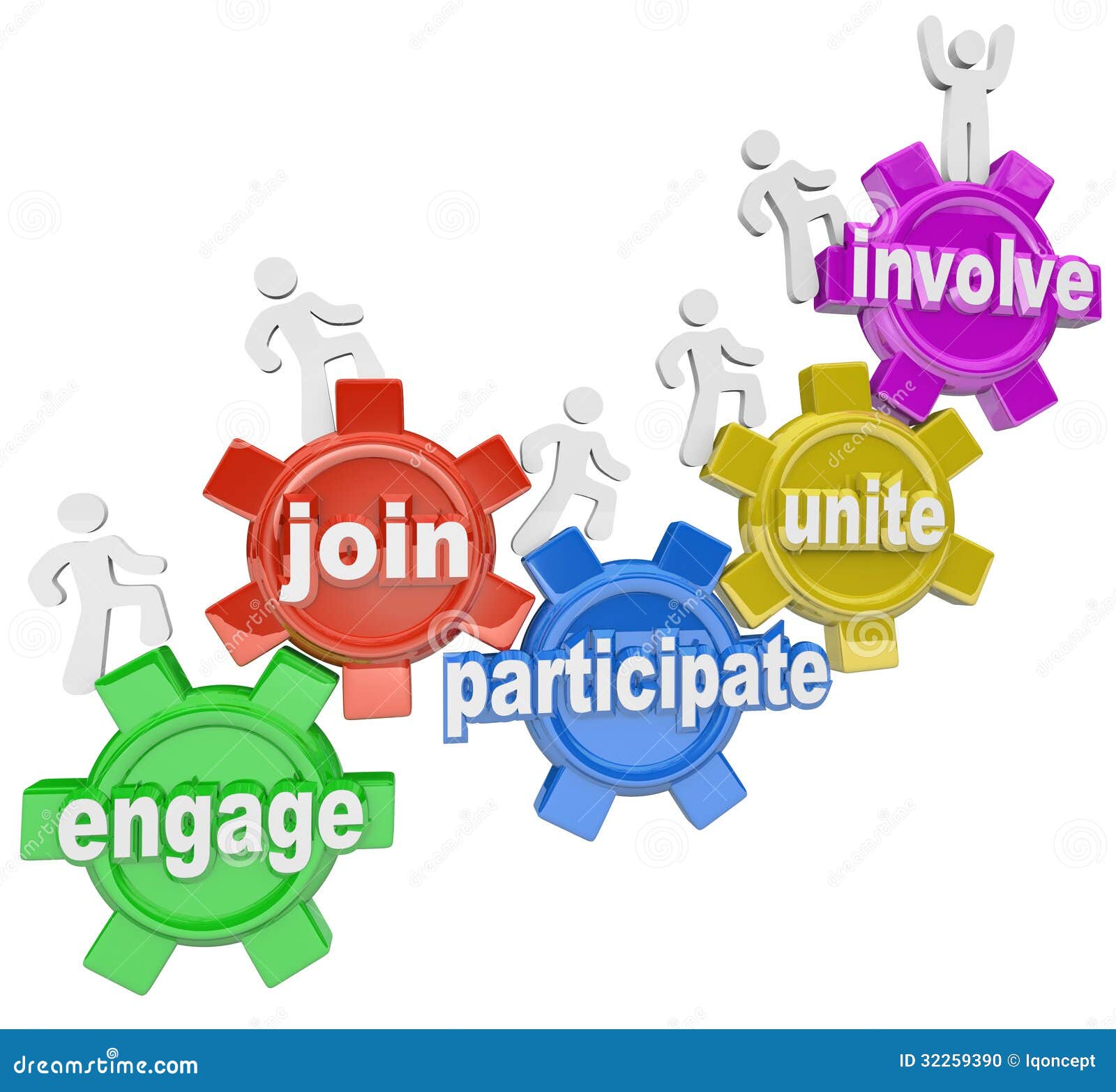 participate people climbing gears join engage involve