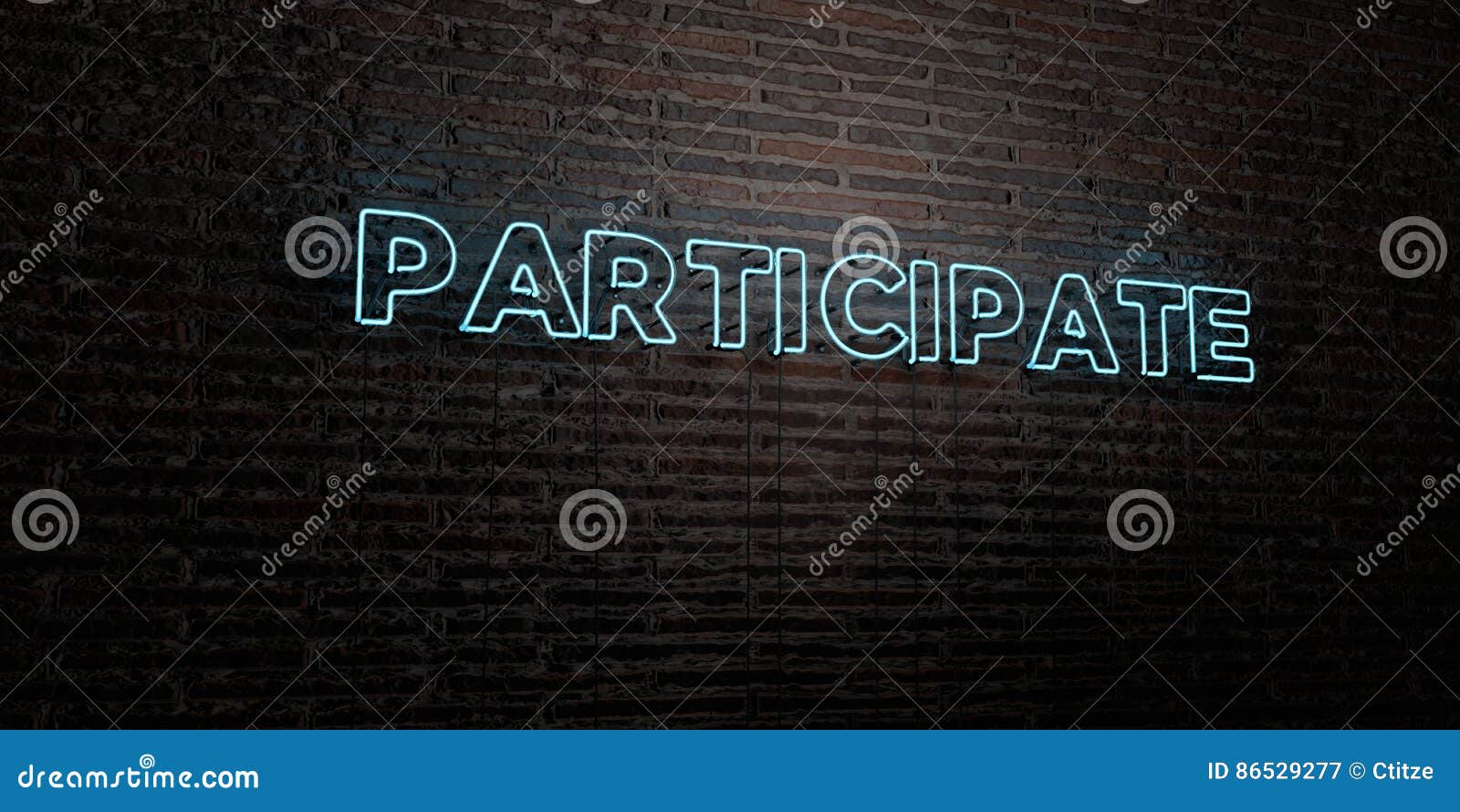 participate -realistic neon sign on brick wall background - 3d rendered royalty free stock image