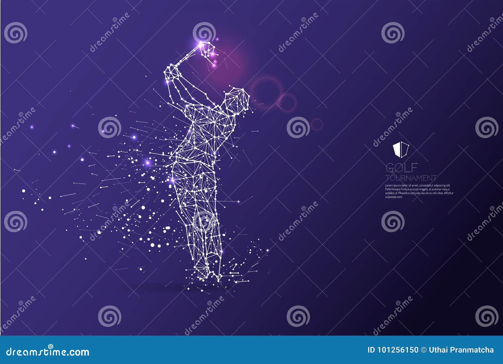 the particles, geometric art, line and dot of golf player action