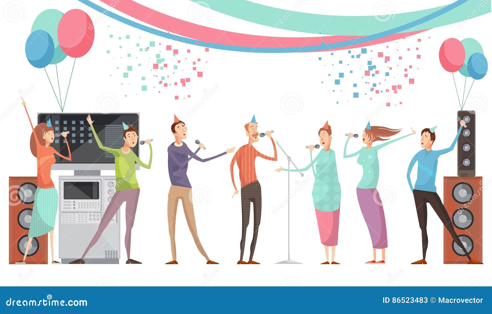 Partido del Karaoke plano ilustración del vector. Ilustración de amigo