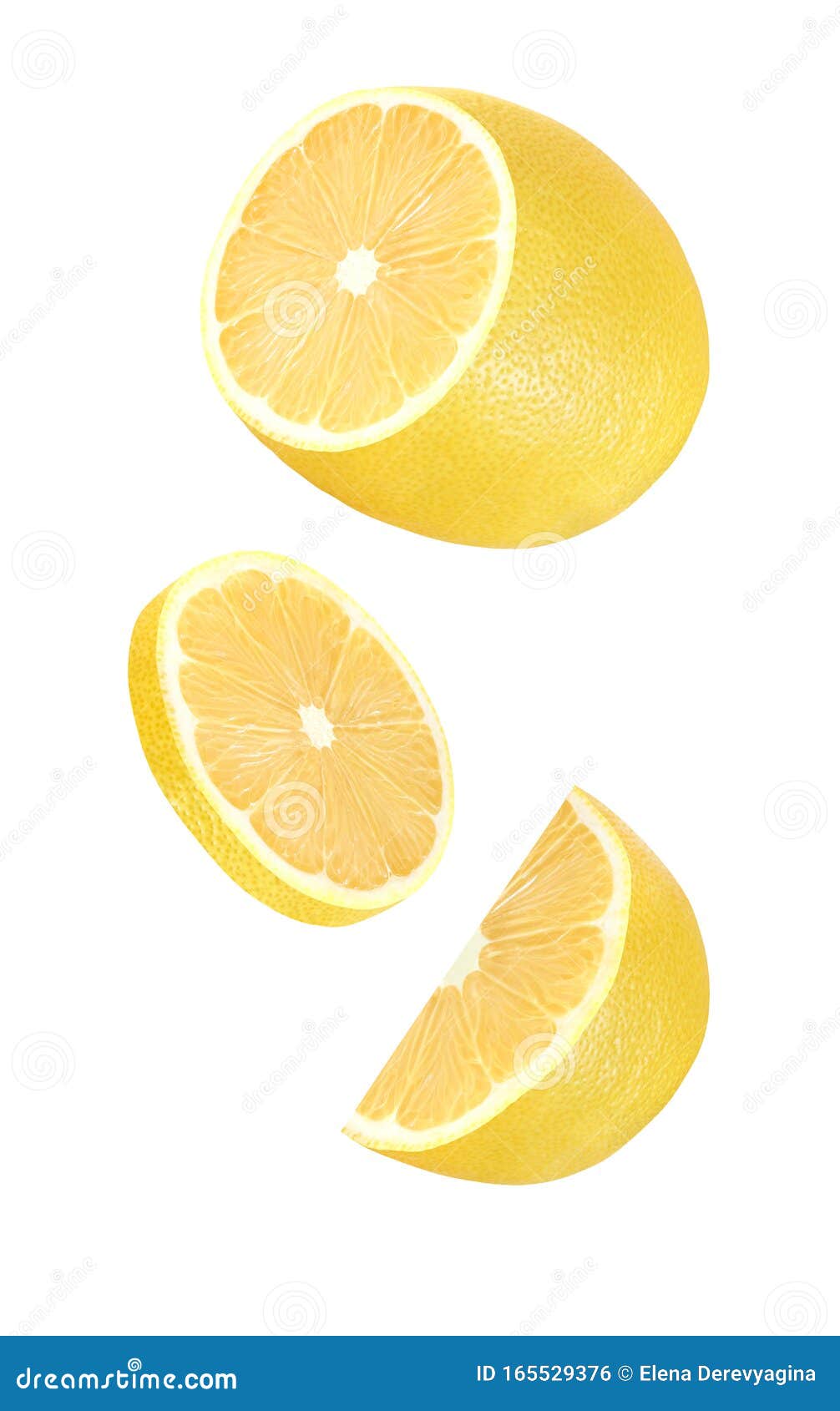 Parts of the Lemon Half Soaring, Falling, Flying Isolated on White ...