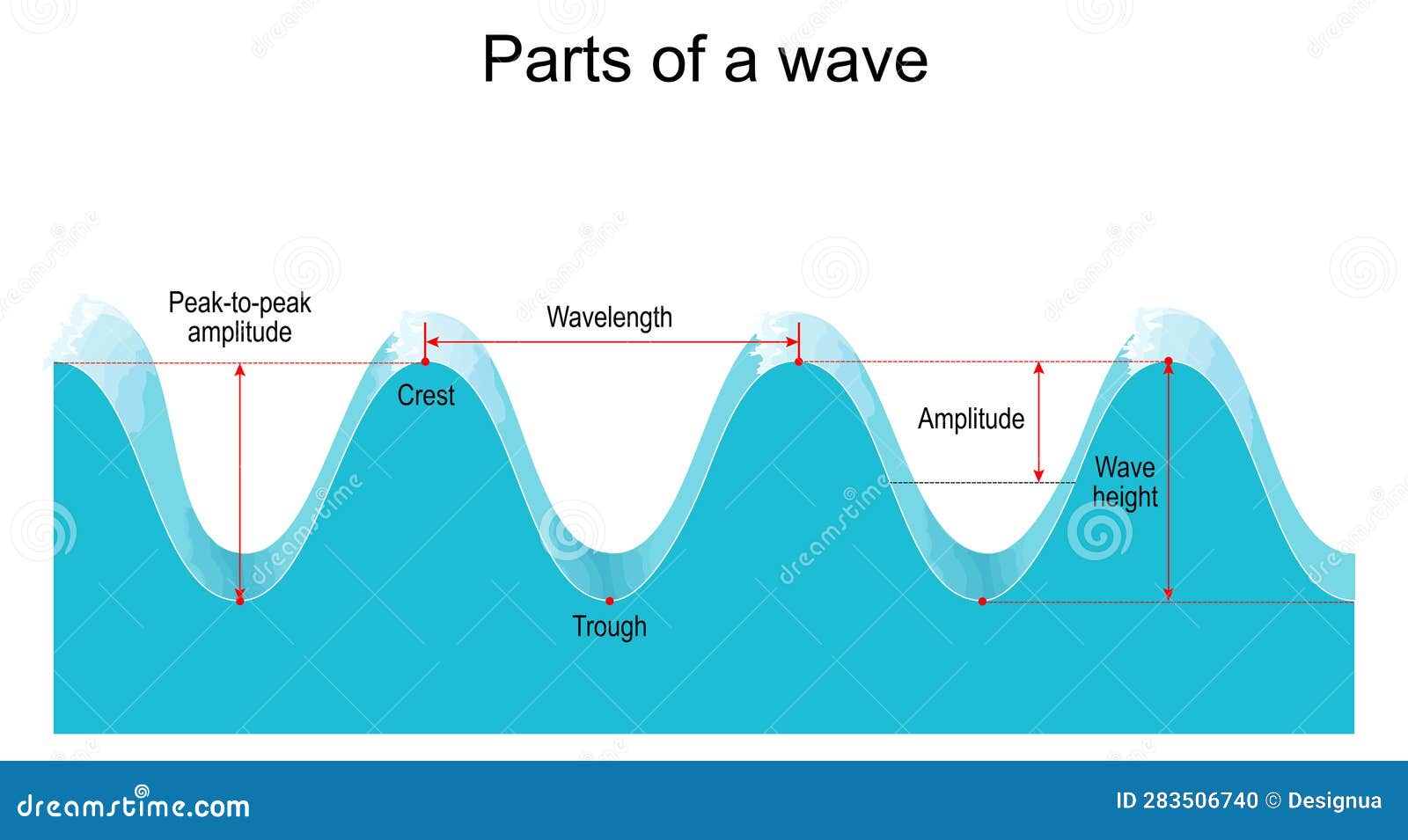 parts of a wave. wavelength and amplitude