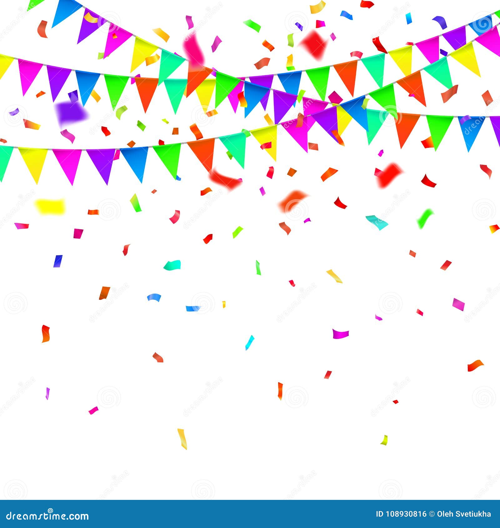 Party Background with Flags Vector, Colored Confetti and Festoons on