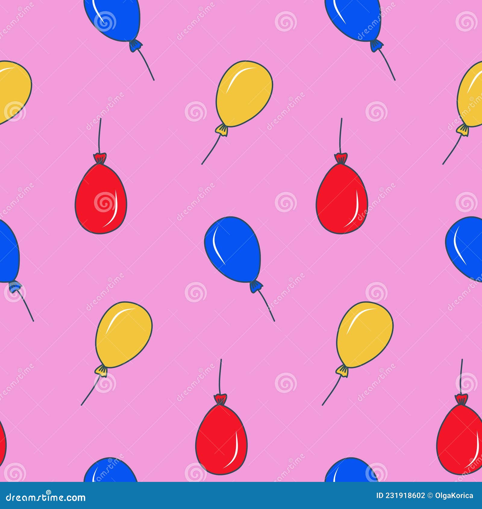 party balloon seamless pattern, bright contrasting color red blue yellow. pattern for 