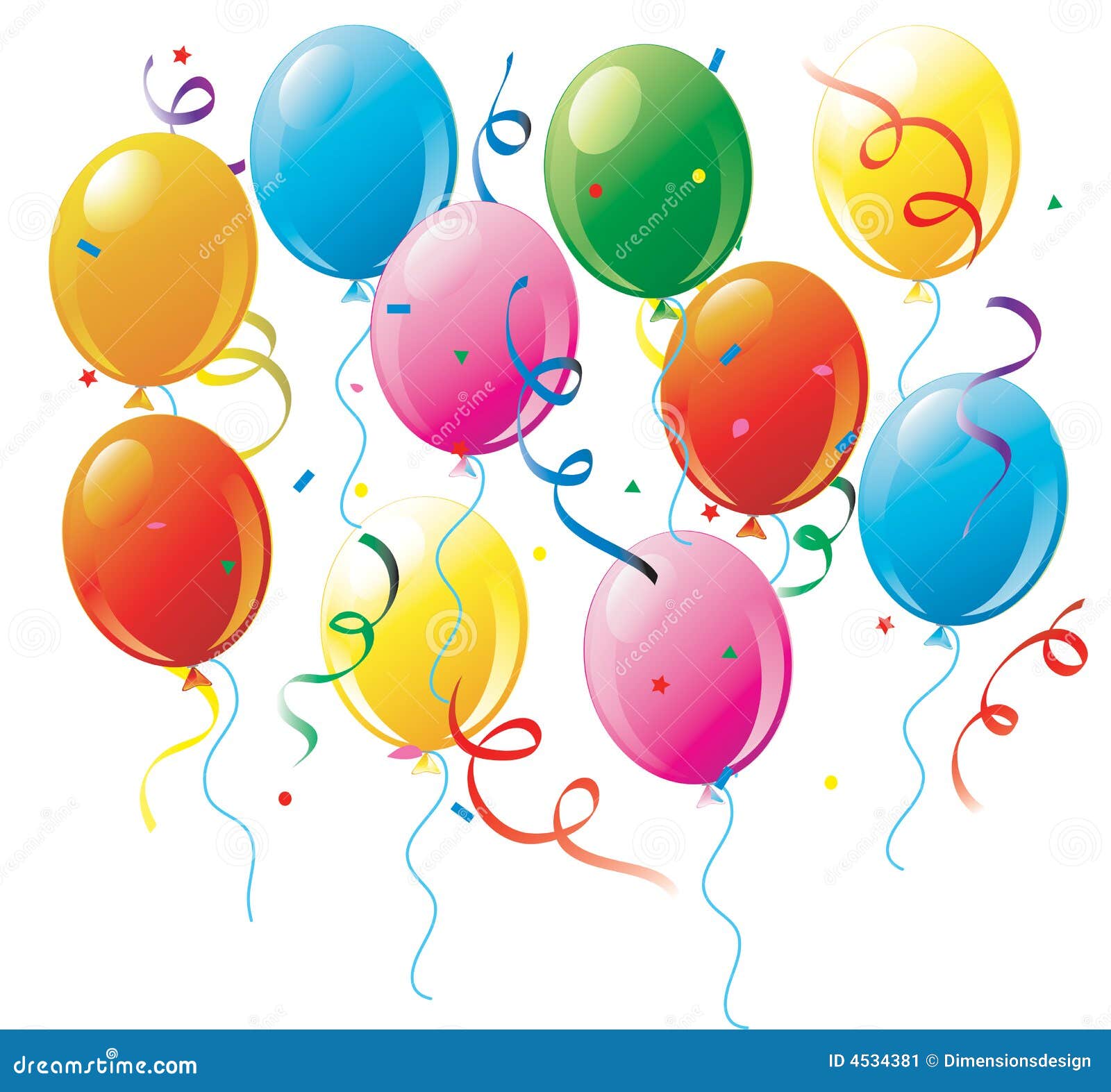 Party Balloons and Confetti on White Stock Vector - Illustration of float,  isolate: 4534381