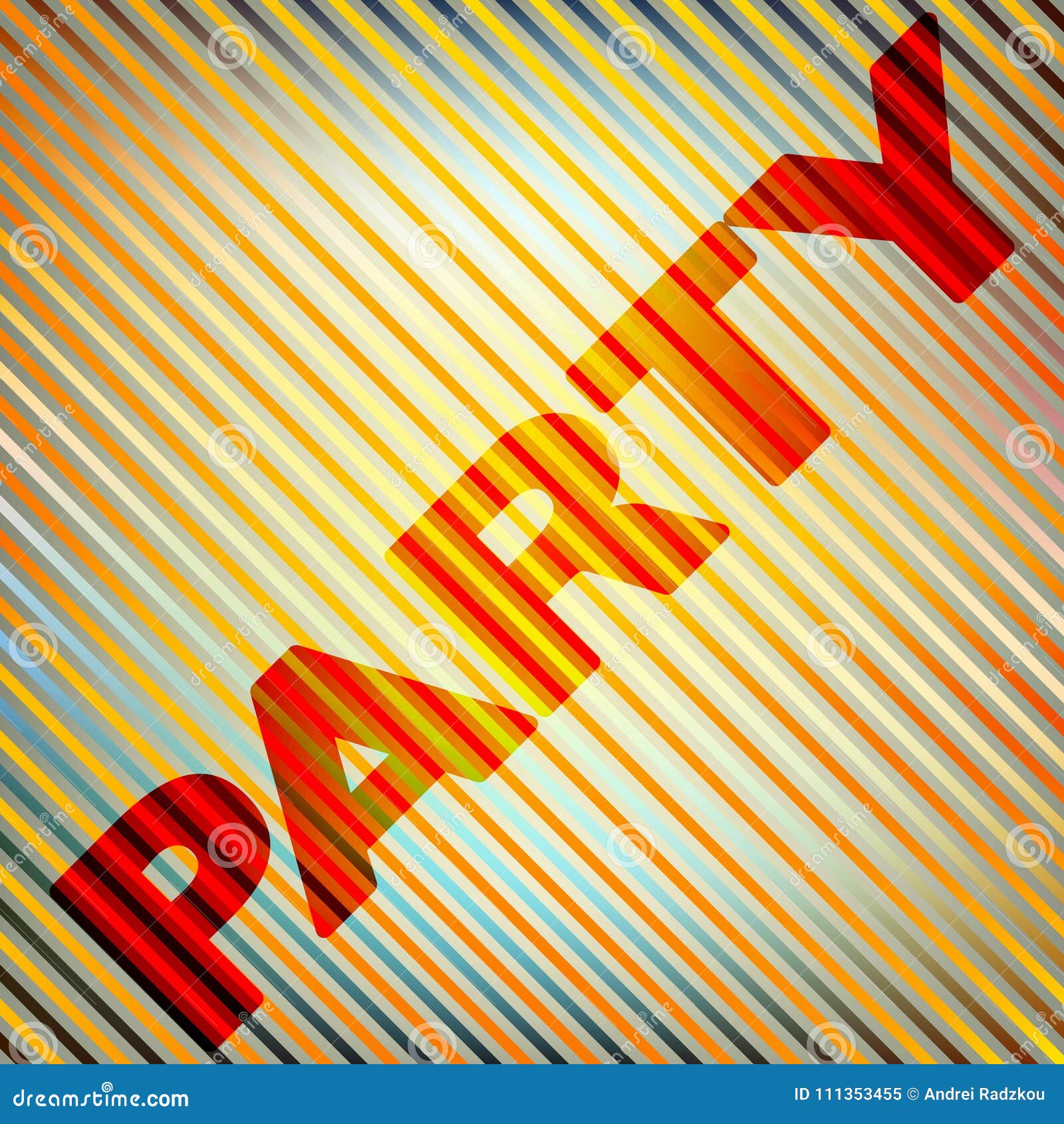 `party` on a striped background.  graphic pattern
