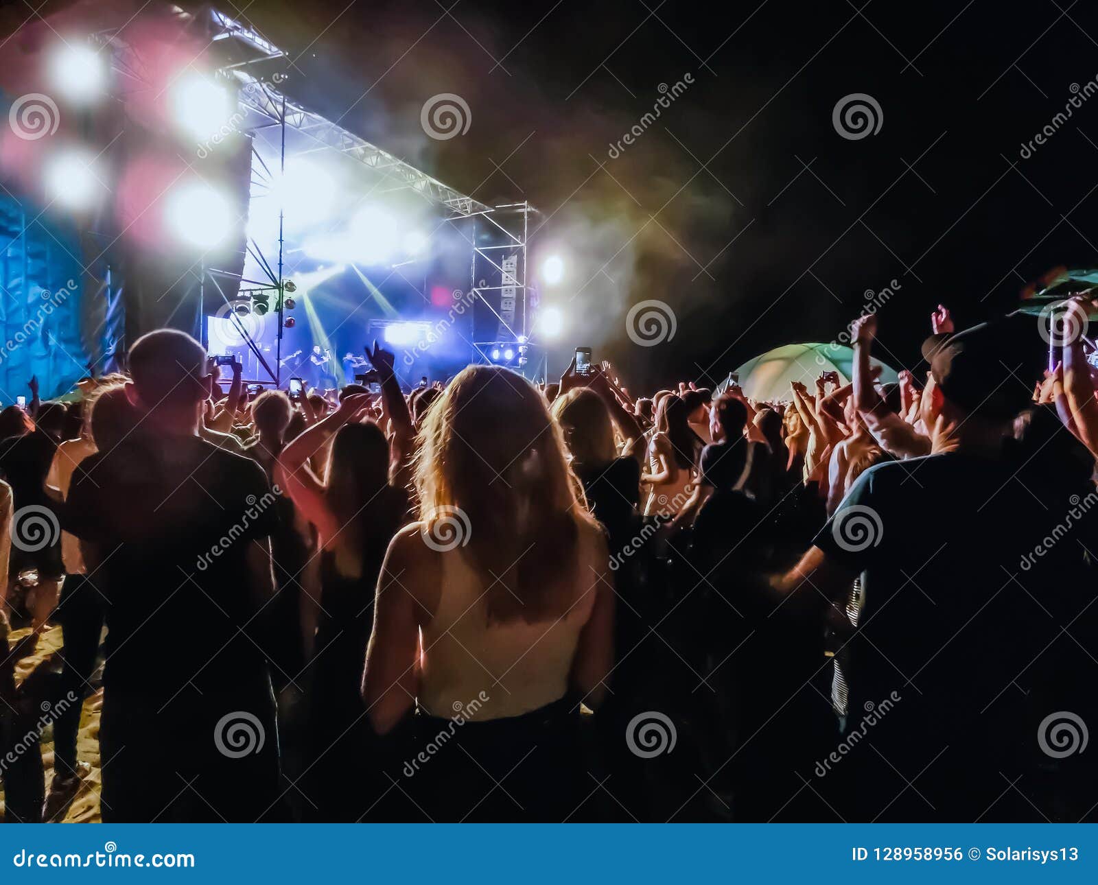 Crowd Raising Their Hands and Enjoying Great Festival Party or Concert ...