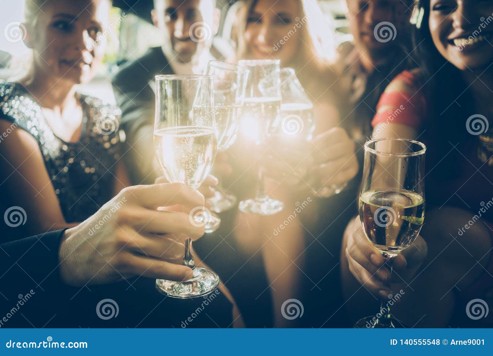 Party Crowd Clinking Glasses with Champagne Stock Photo Image of