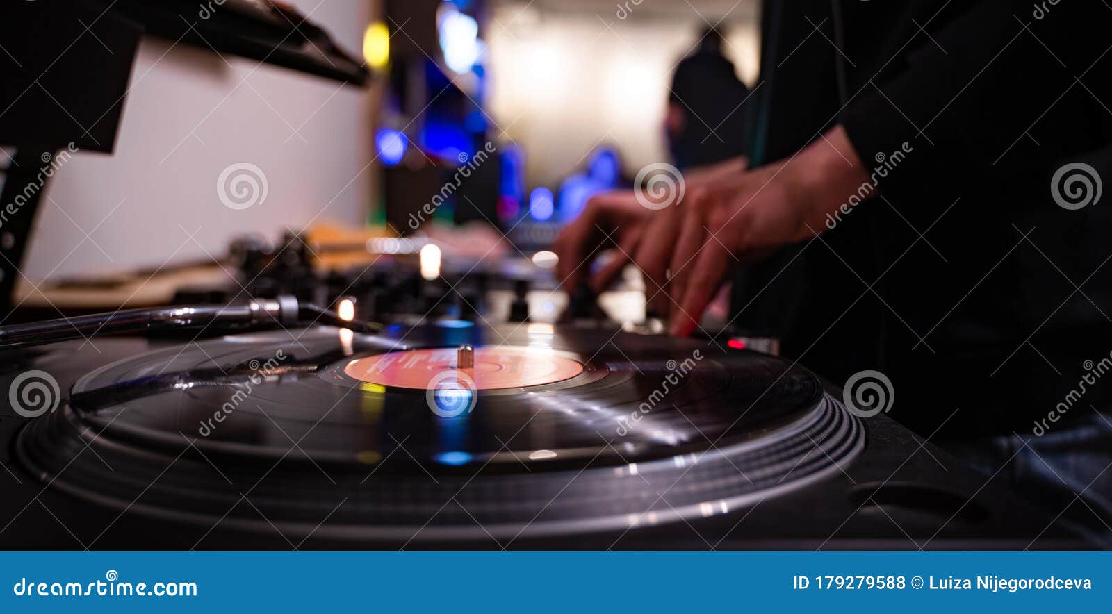 Party Dj Plays Music at Hip Hop Concert on Turntables Vinyl Record Player &  Sound Mixer. Scratching Vinyls Records Stock Photo - Image of  entertainment, concert: 179279588