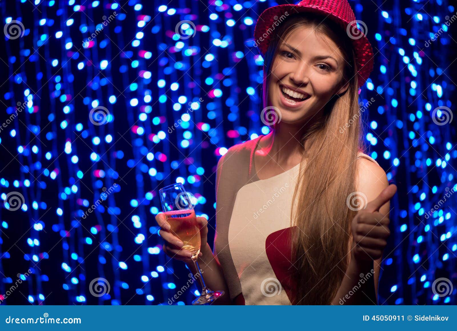 Party Girl with Hat and a Glass of Champagne Stock Image - Image of ...