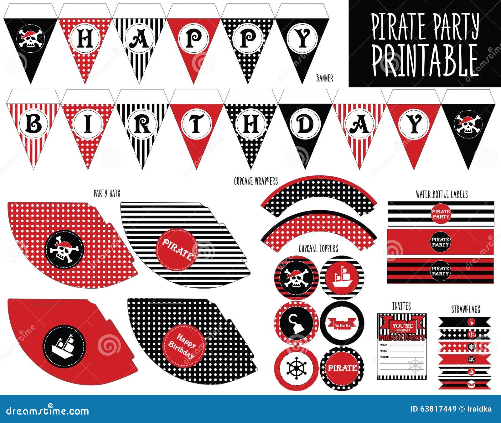 Party Hat Printable. Pirate Theme Party Stock Vector - Illustration of  paper, cottage: 63817449