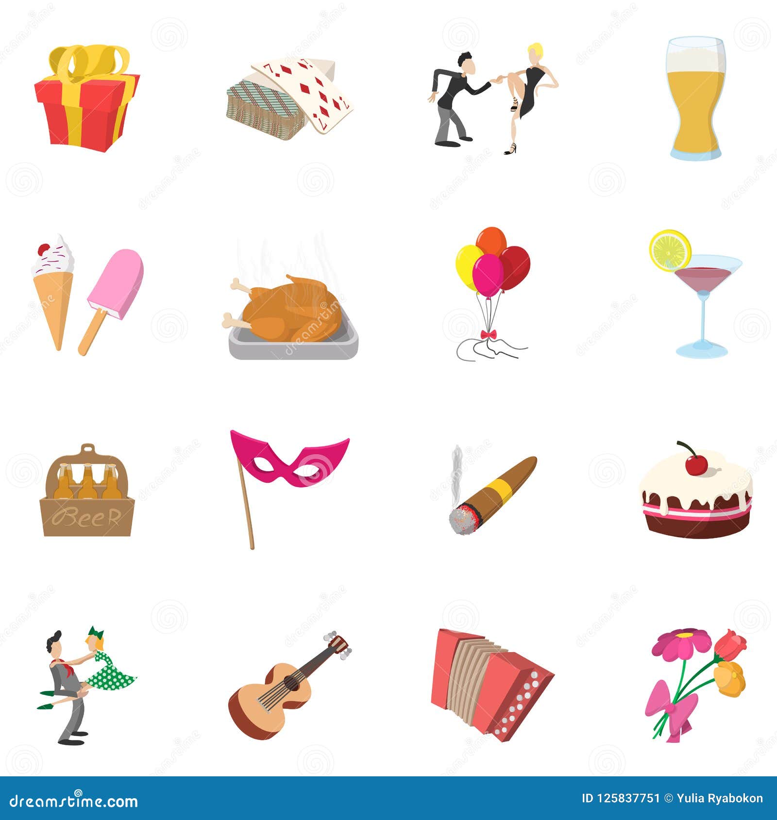 Party Icons Set, Cartoon Style Stock Illustration - Illustration of