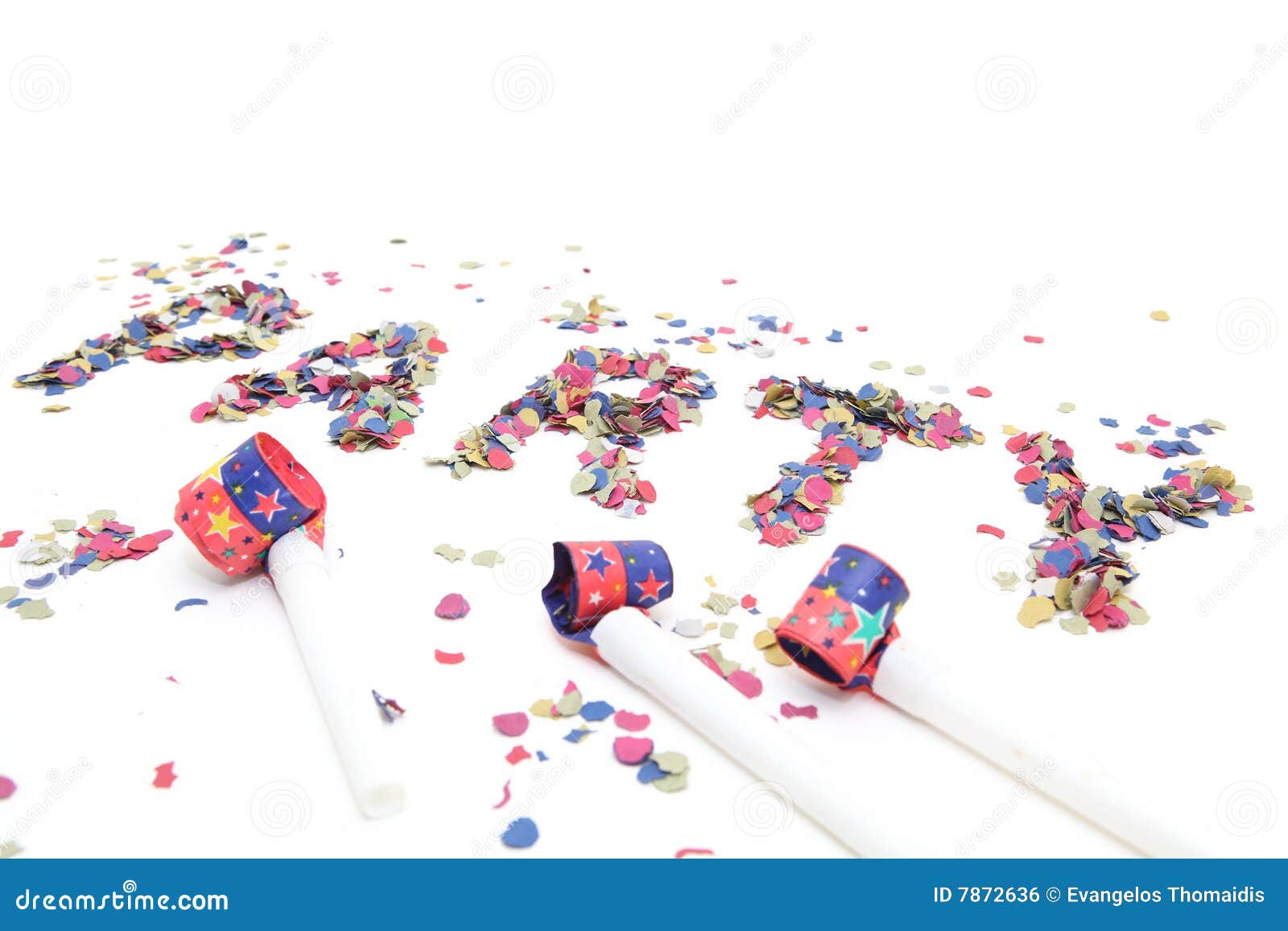 Party logo and confetti stock photo. Image of colored 7872636