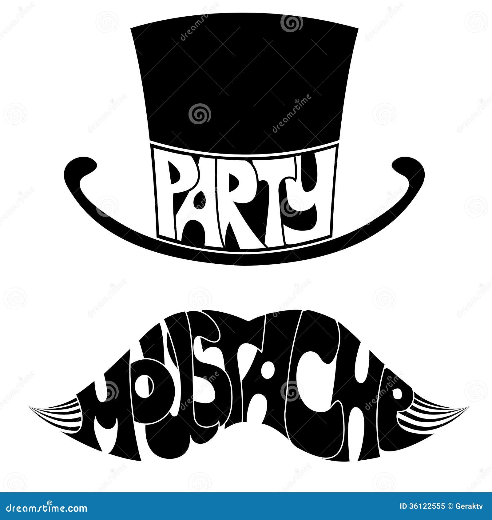 Party Mustache and Hat with Text. Stock Vector Illustration of facial