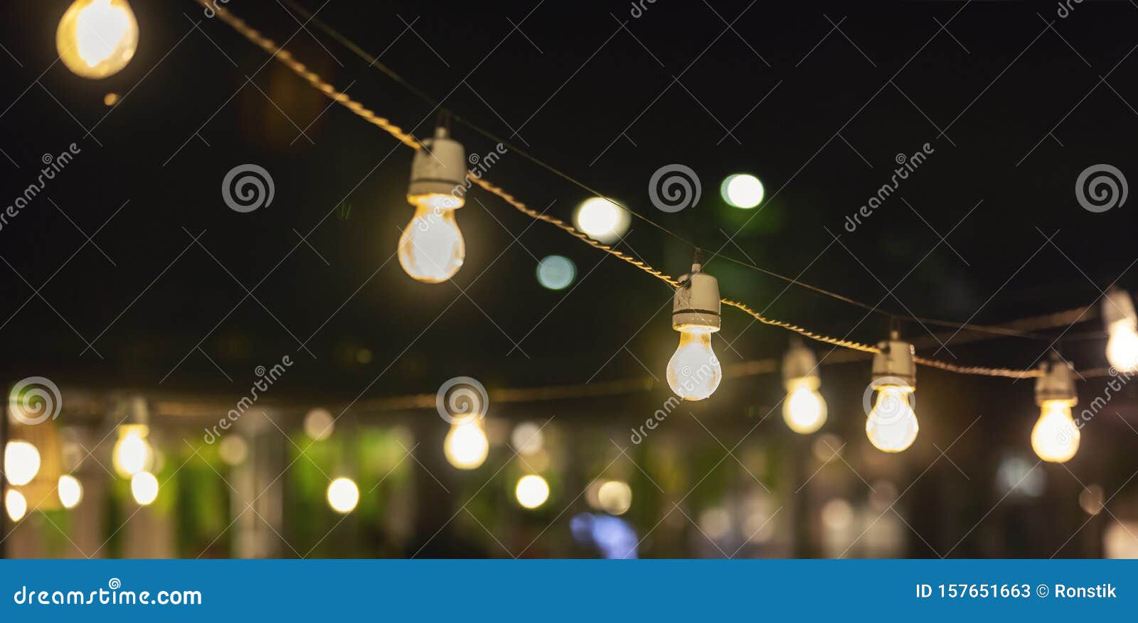 Party String Lights Hanging Over Outdoor Restaurant Terrace Stock Image Image of line