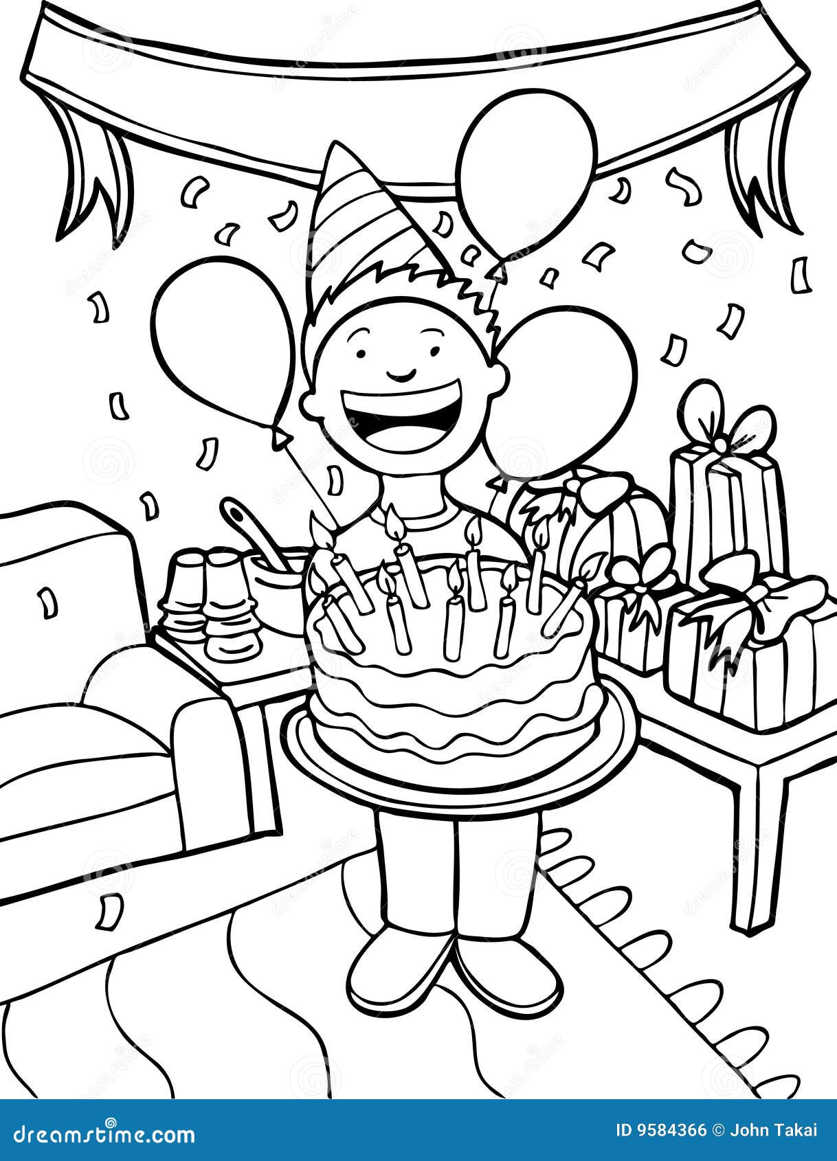 Party Time - Black and White Stock Vector - Illustration of clipart, cake: 9584366