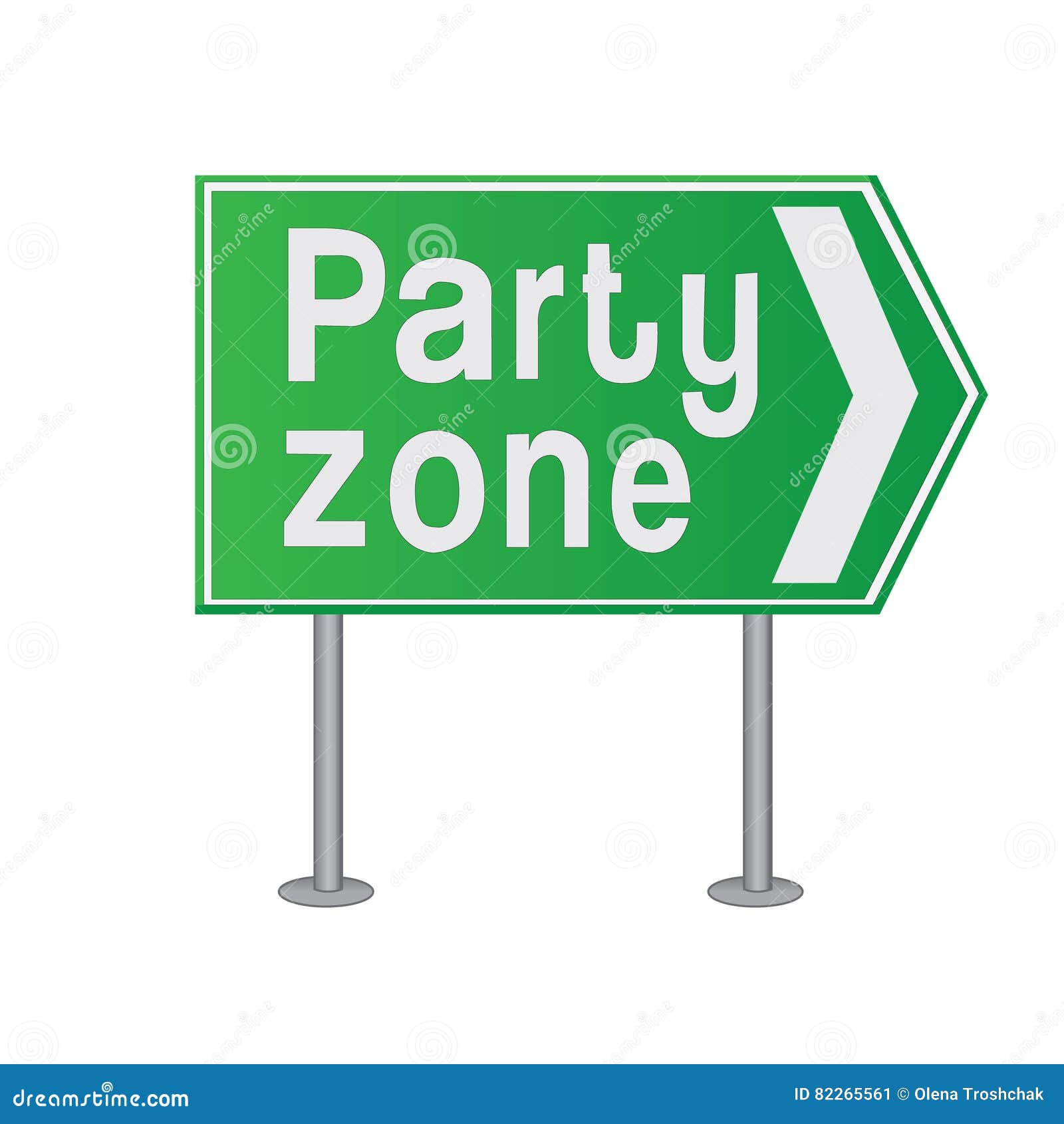Party Zone Text on a Road Sign Stock Vector Illustration of date