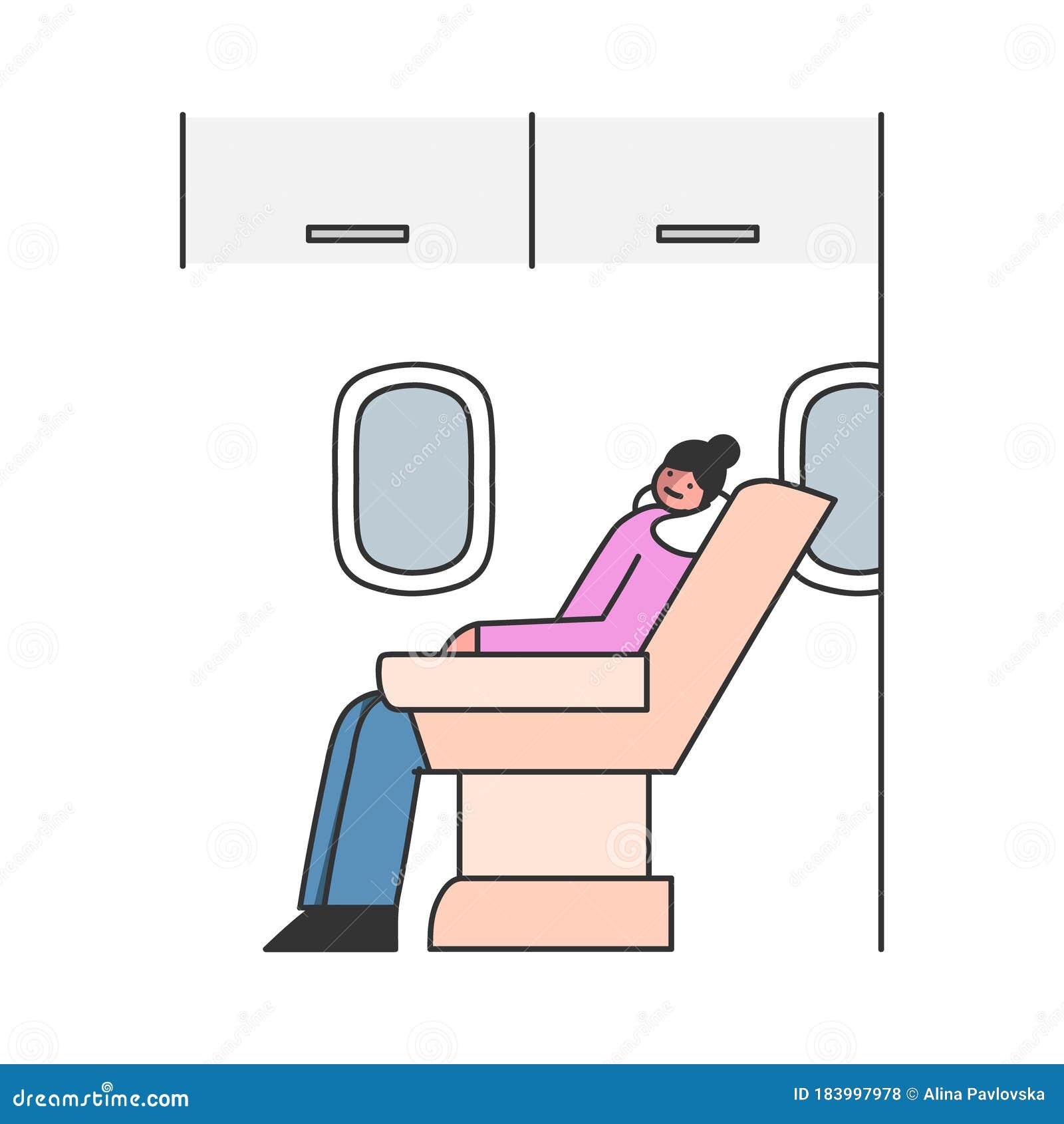 Pasajero De Avión Femenino Durmiendo. Dibujos Animados De Mujeres Viajando  En Avión En Clase Económica Ilustración del Vector - Ilustración de  durmiendo, mosca: 183997978