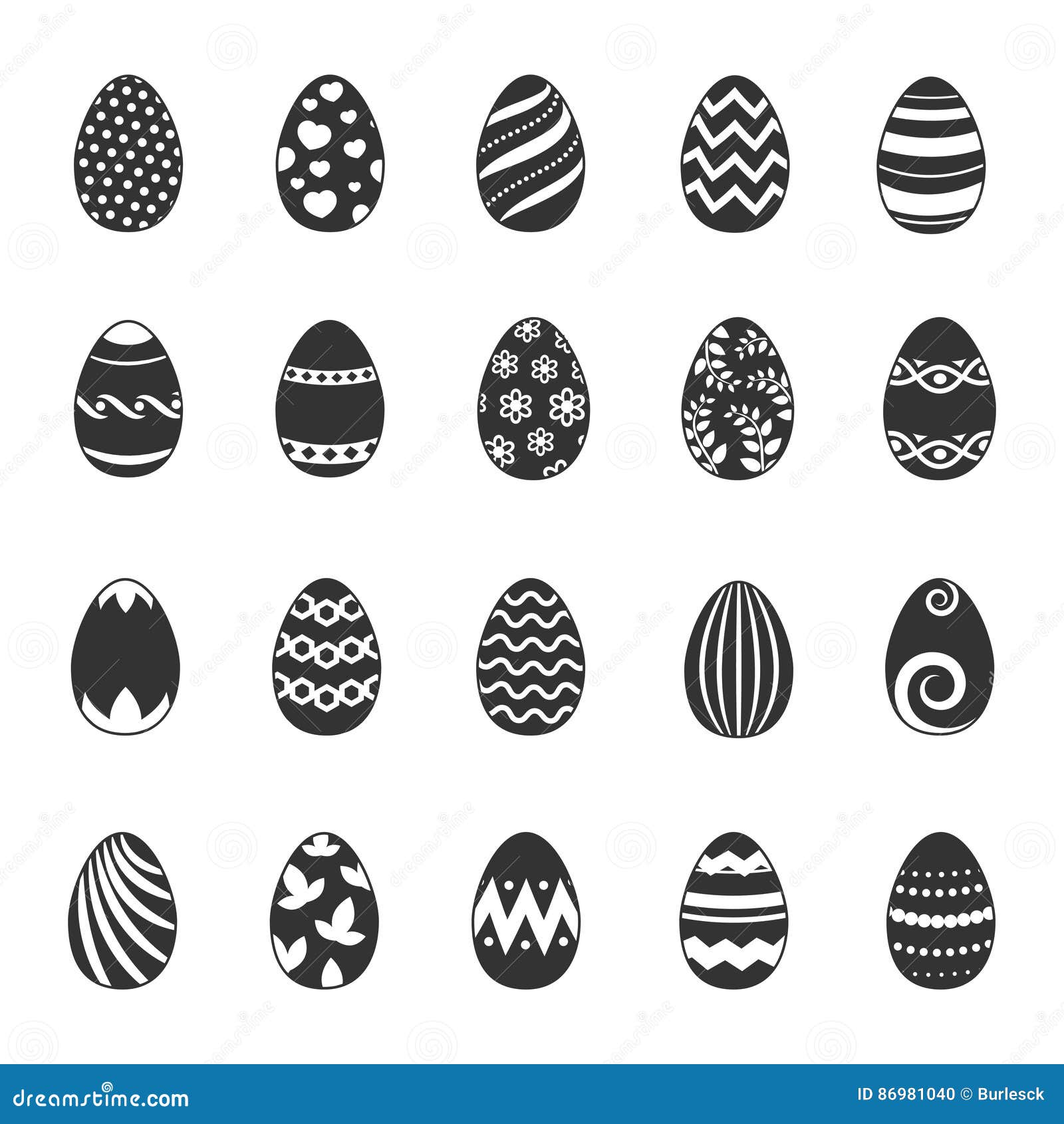 paschal egg icons.  easter eggs with flowers, lines and curls patterns