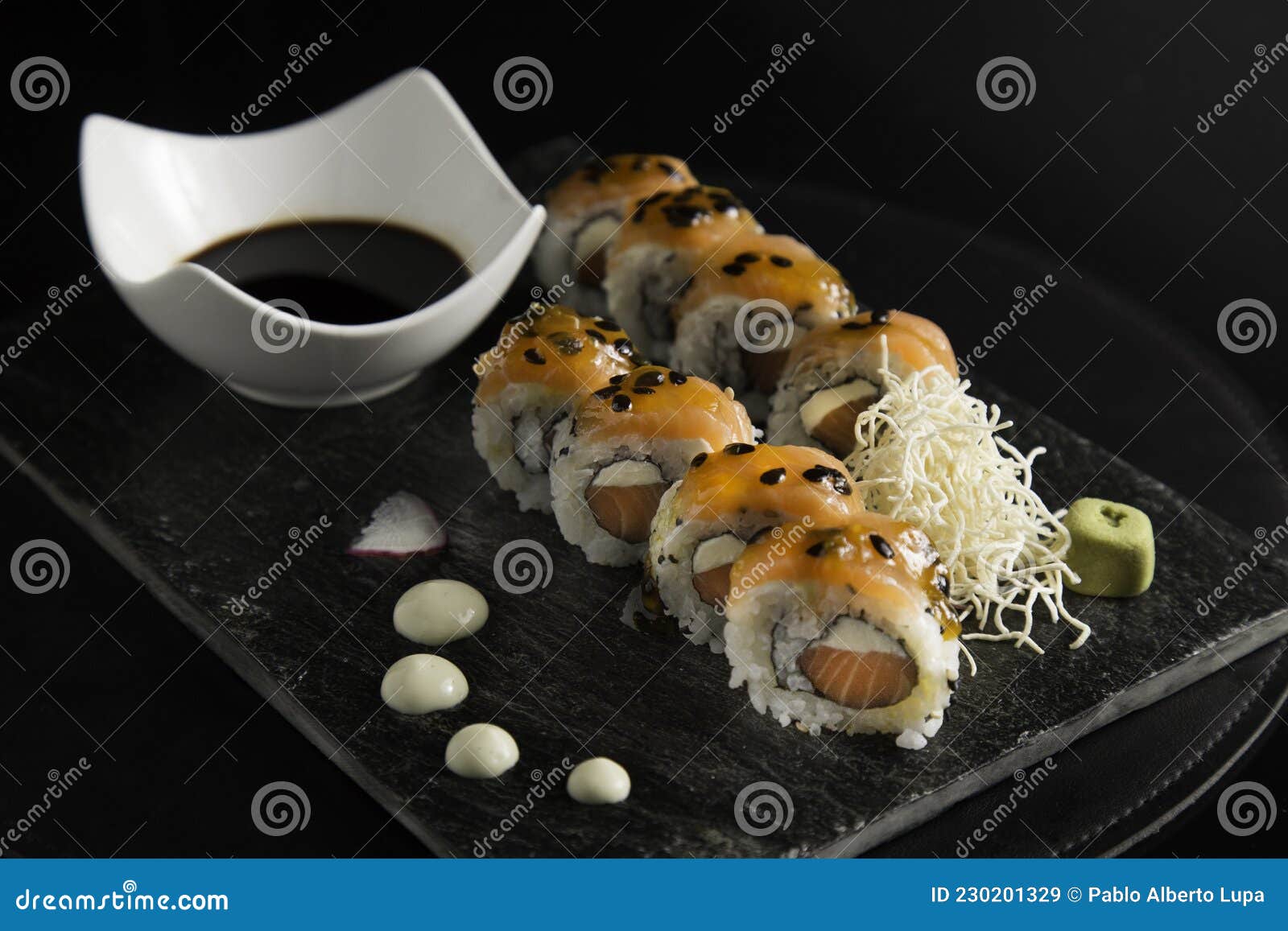 pasion fruit gourmet plate of sushi