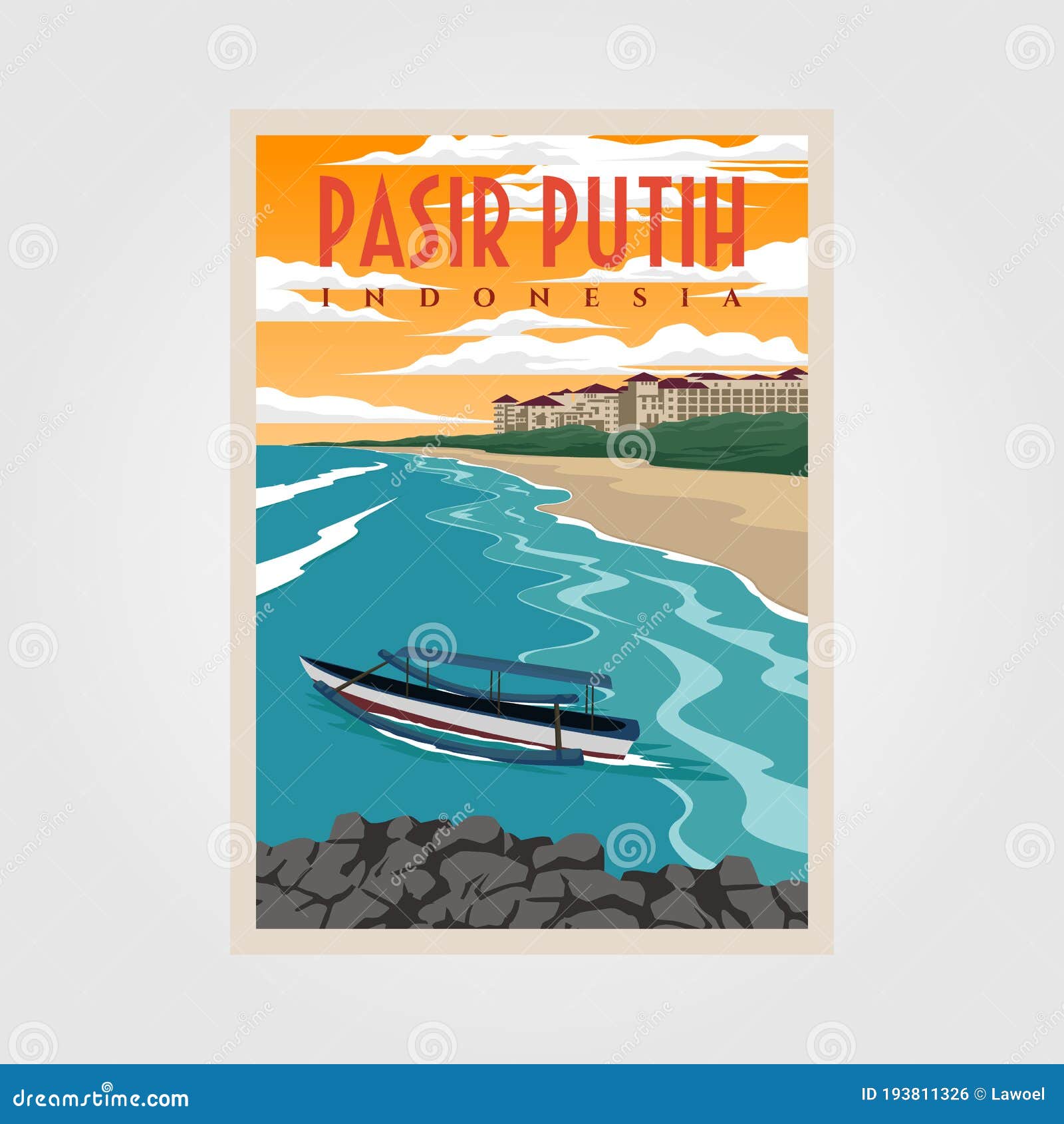 pasir putih anyer beach vintage poster  , indonesian beach poster 