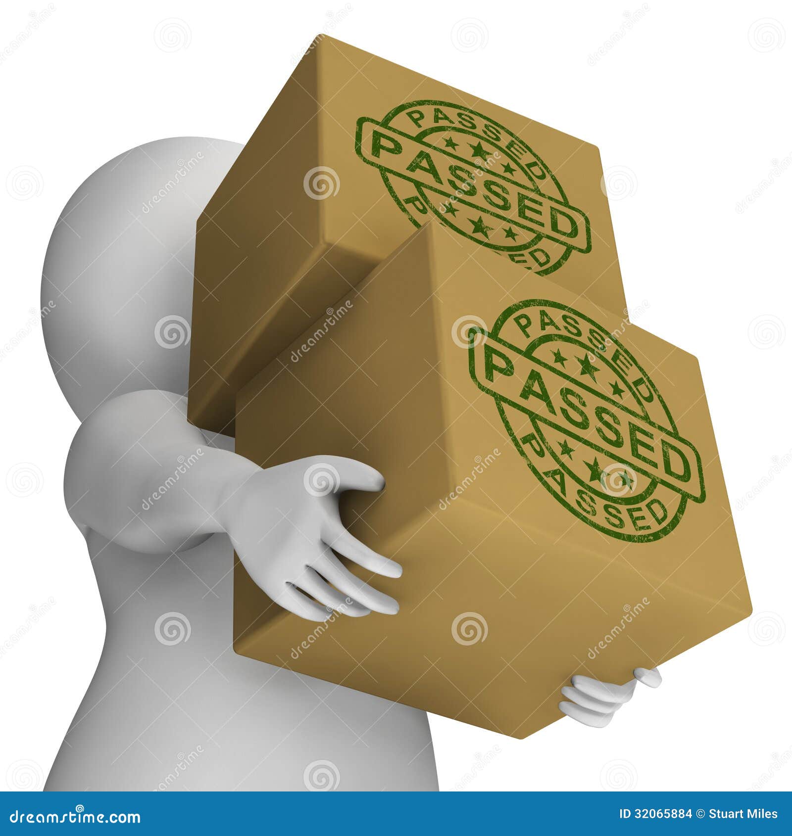 Passed Stamp On Boxes Showing Quality Control Approved Products Stock