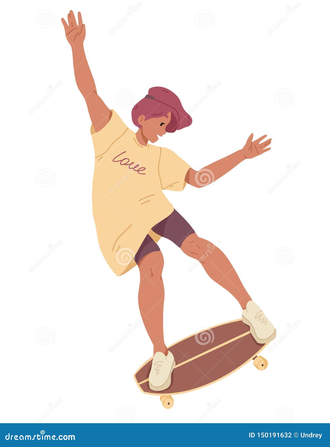 A Menina Está Montando Um Skate, Desenho Colorido Dos Desenhos