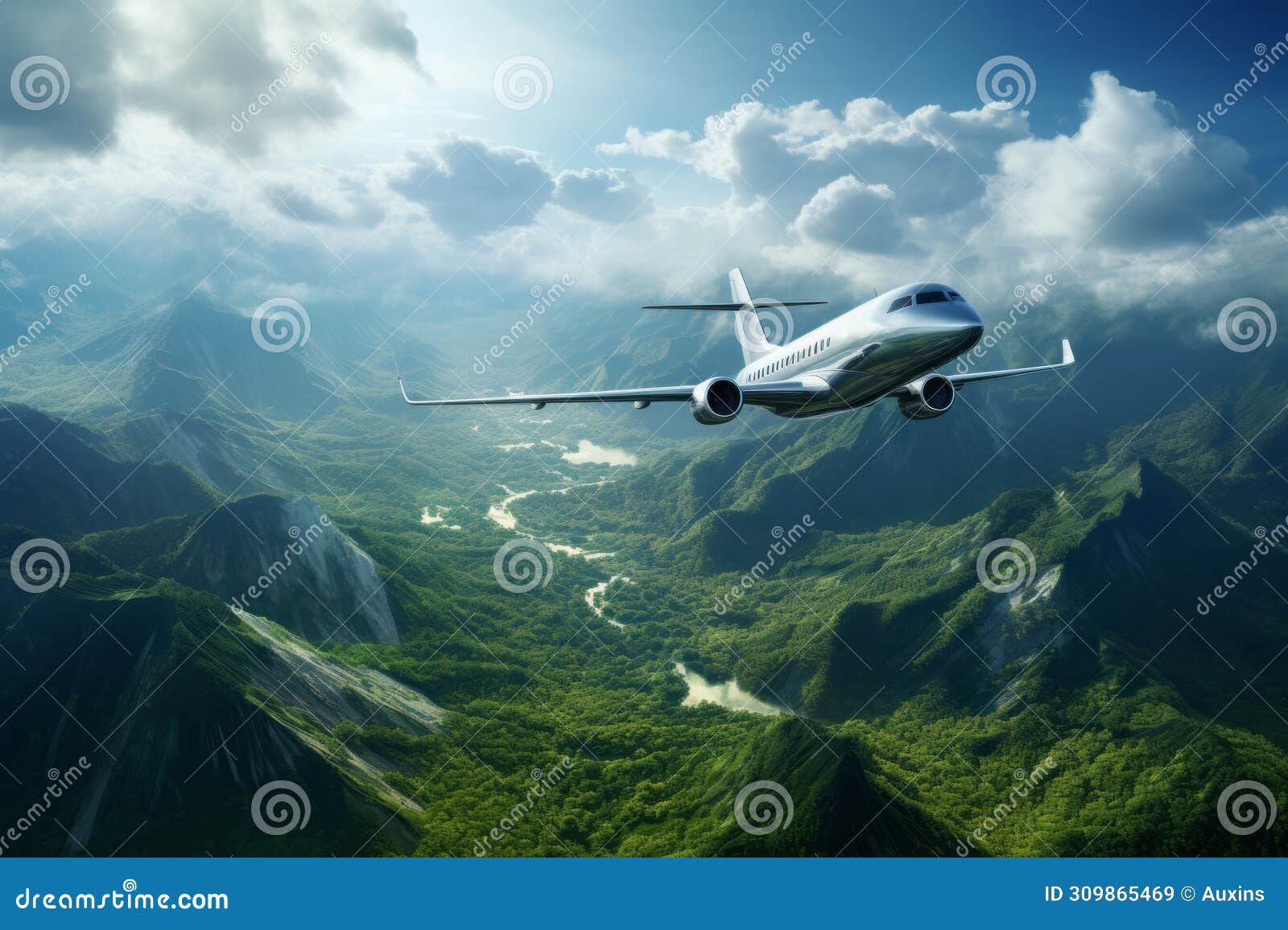 passenger airplane flying above sky during beautiful mountain created with generative ai technology
