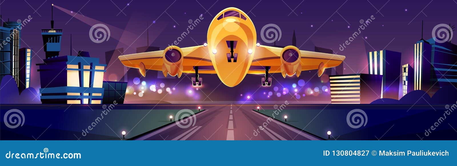 Airplane Taking Off from Airport Runaway Vector Stock Vector - Illustration  of commercial, cartoon: 130804827