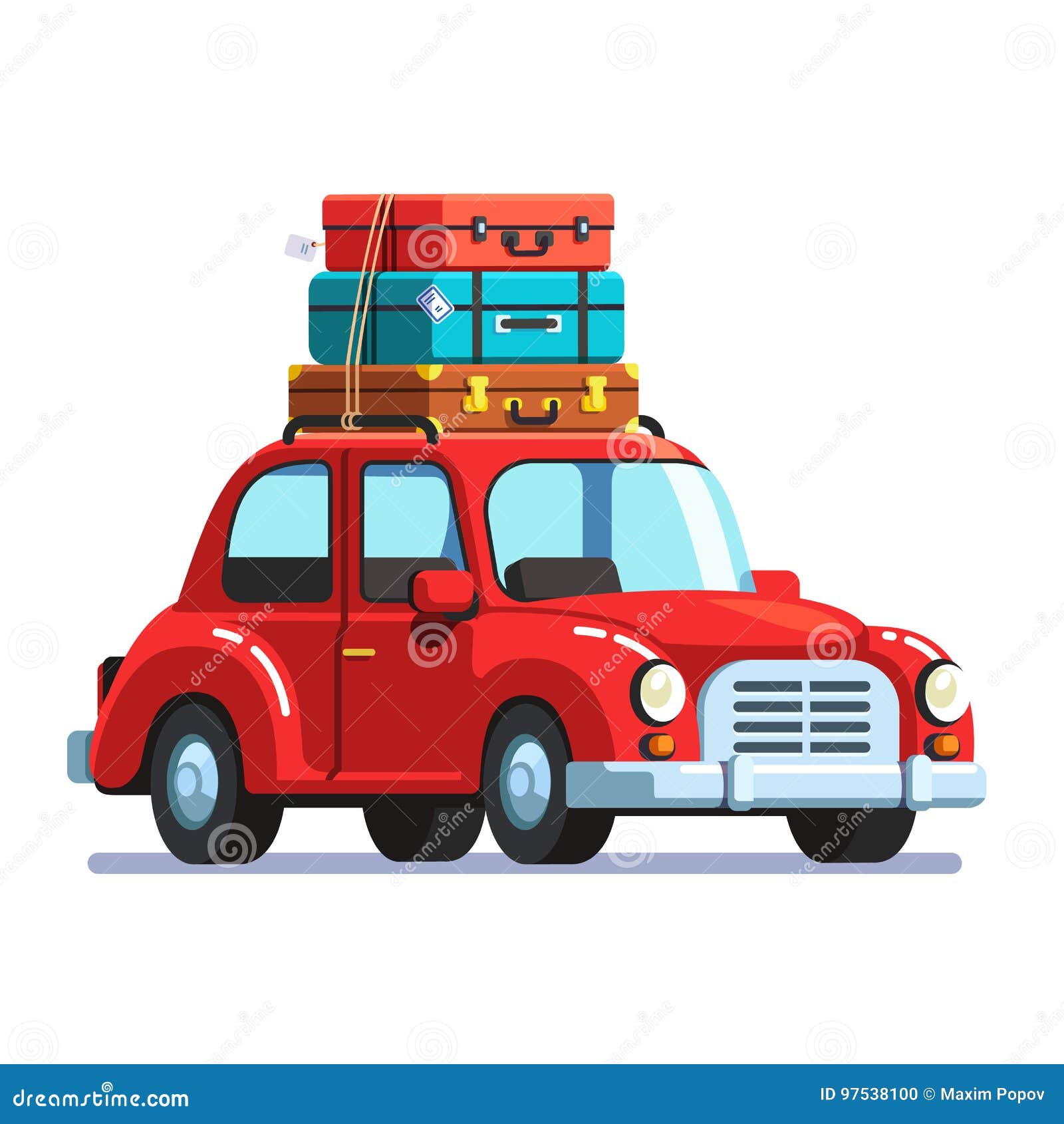 Cartoon Car Carries Box On Roof Stock Illustration 193163720