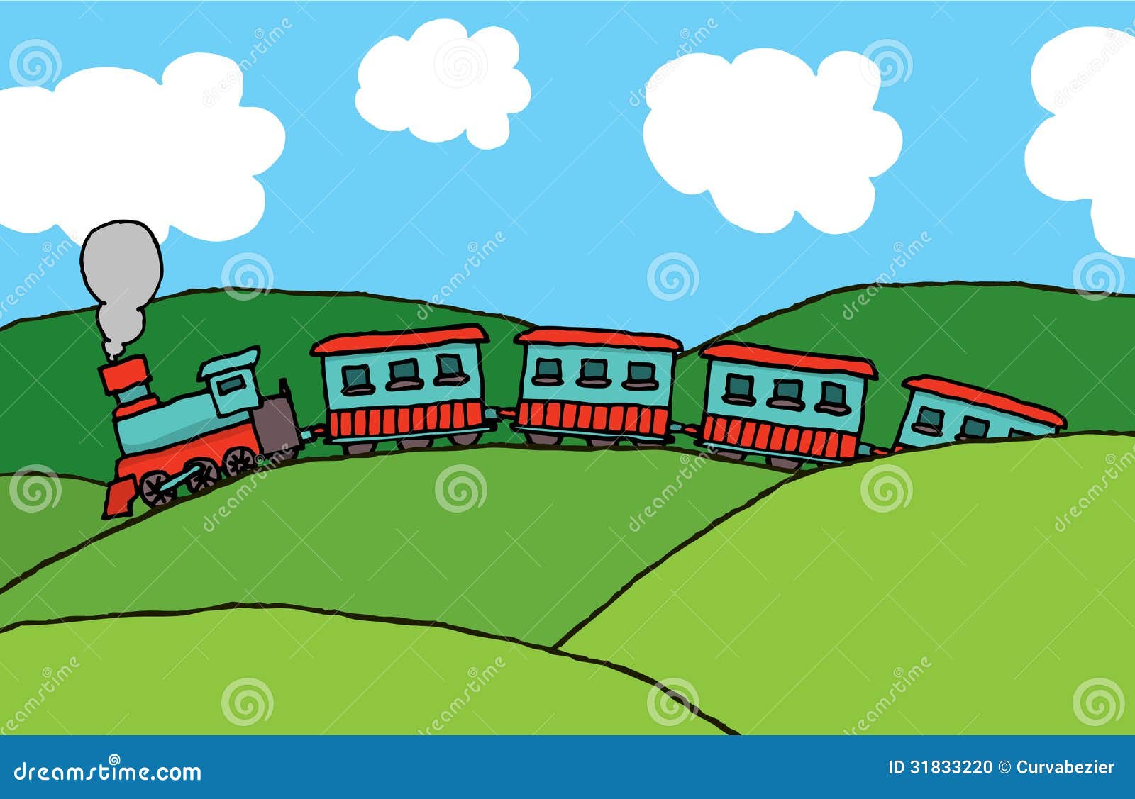 Passenger Train in the Country Stock Illustration - Illustration of  landscape, scene: 31833220