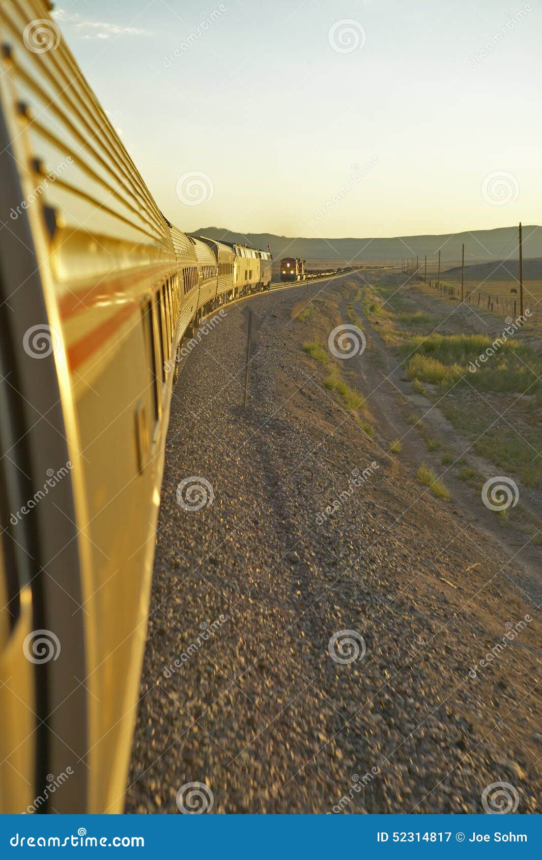 Passenger Train Traveling into the Arizona Sunset Stock Image Image