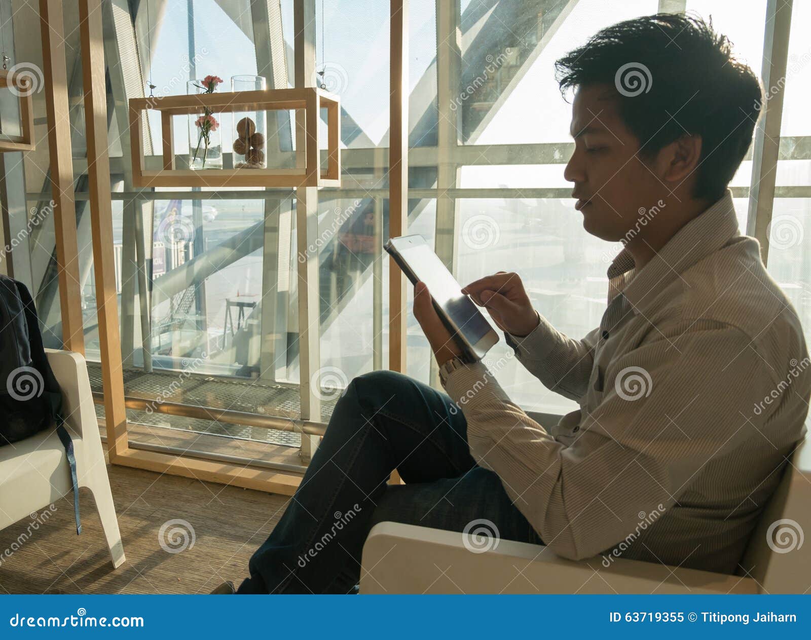 Passenger Using Tablet in Airport Stock Image Image of digital, network 63719355