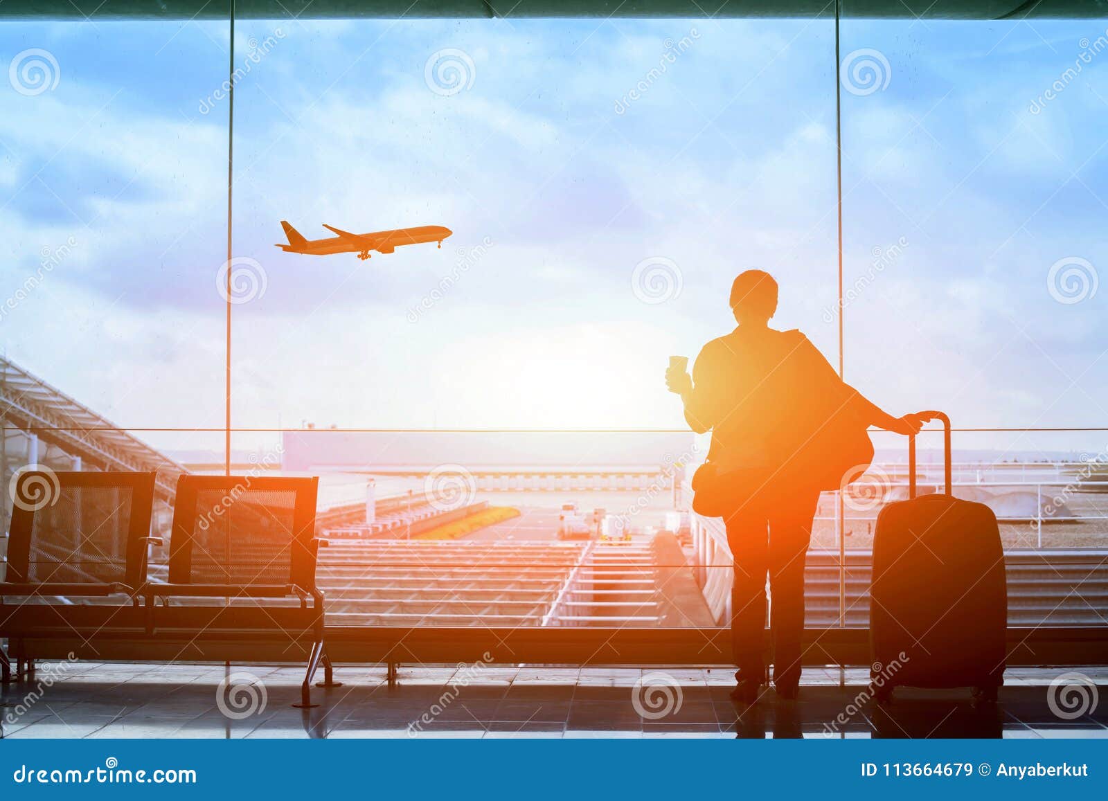 passenger waiting for flight in airport, departure terminal