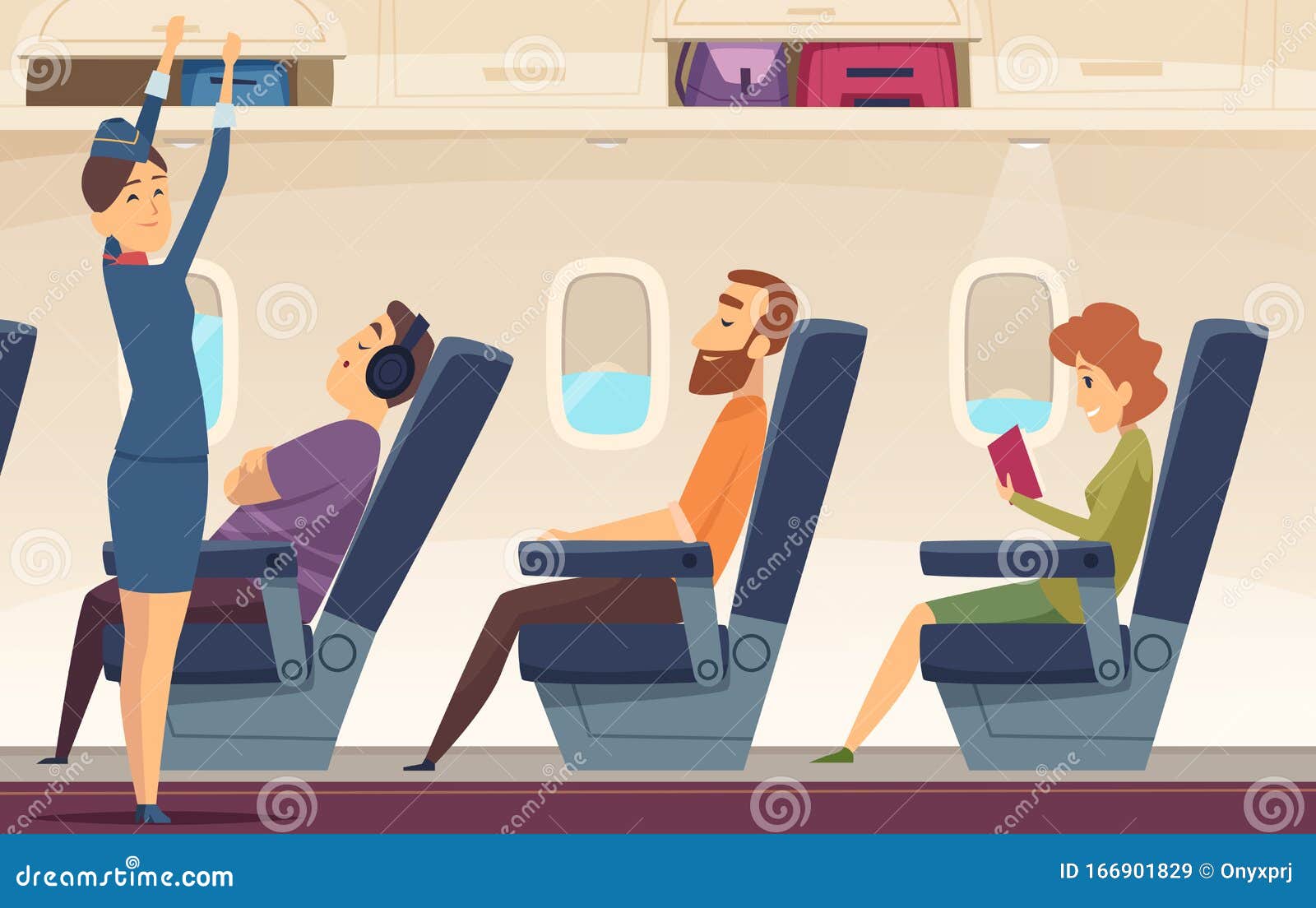 passengers airplane. stewardess avia service tourism aviation  cartoon background