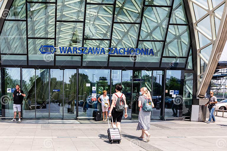 Passengers Entering New PKP Warszawa Zachodnia, Warsaw West Train and Bus Station. Editorial