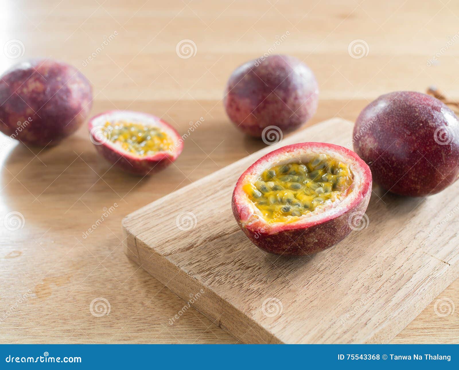 Passion fruits stock photo. Image of background, wooden 75543368