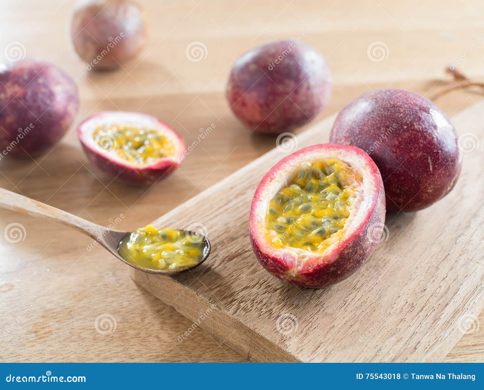 Passion Fruits on Wooden Cutting Board Stock Photo Image of food