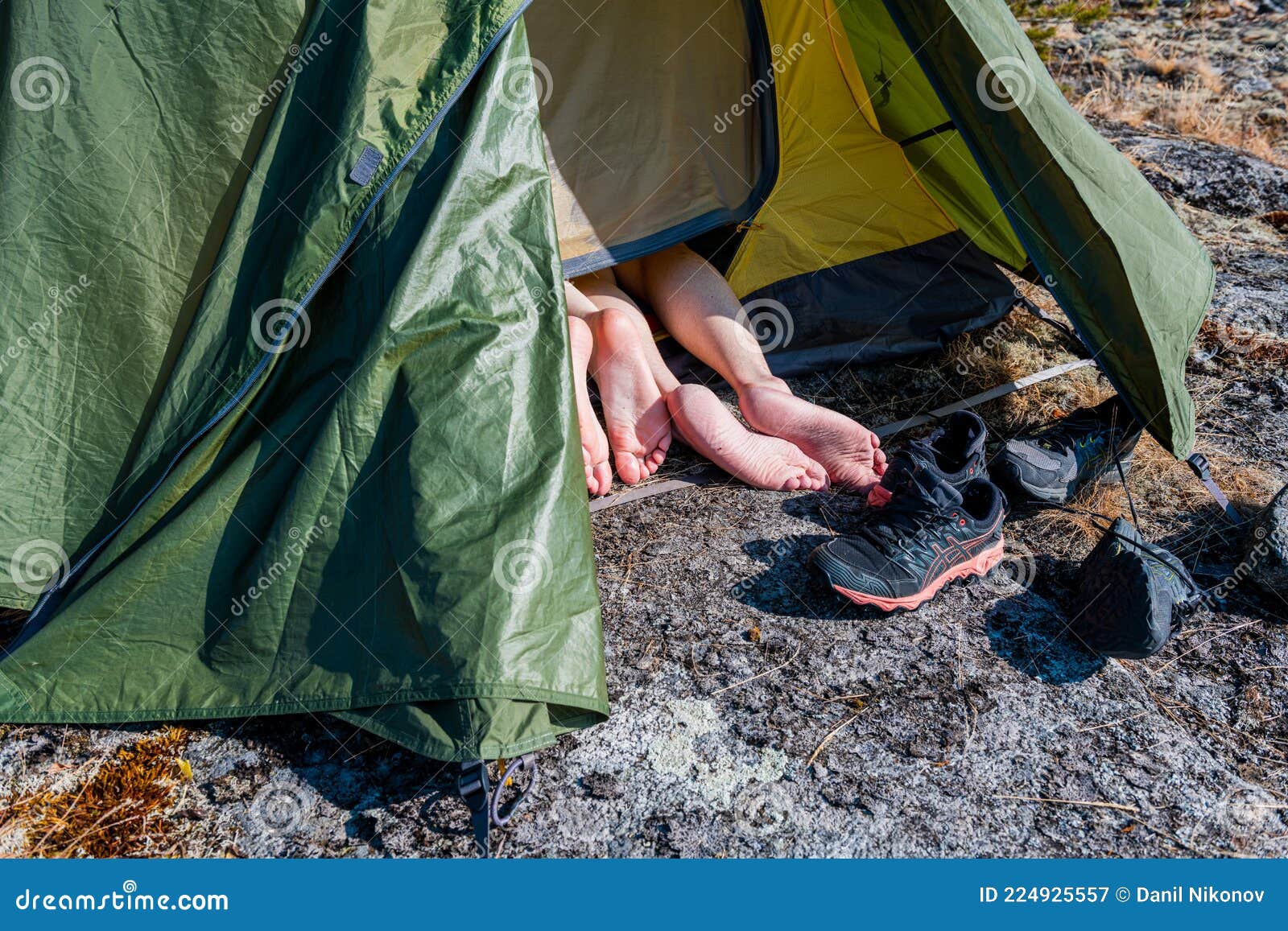 Passionate Couple Sleeping in a Tent. Young Lovers. People in Love. Erotic and Romance Moments on Nature pic