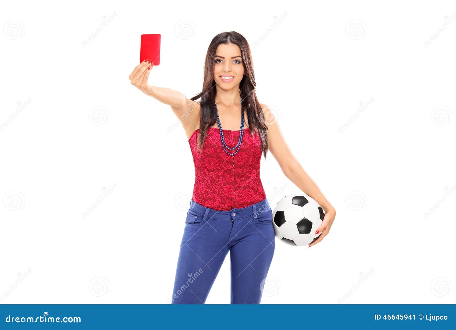 Passioné Du Football Femelle Montrant Une Carte Rouge Image Stock Image Du Beau Femelle 46645941