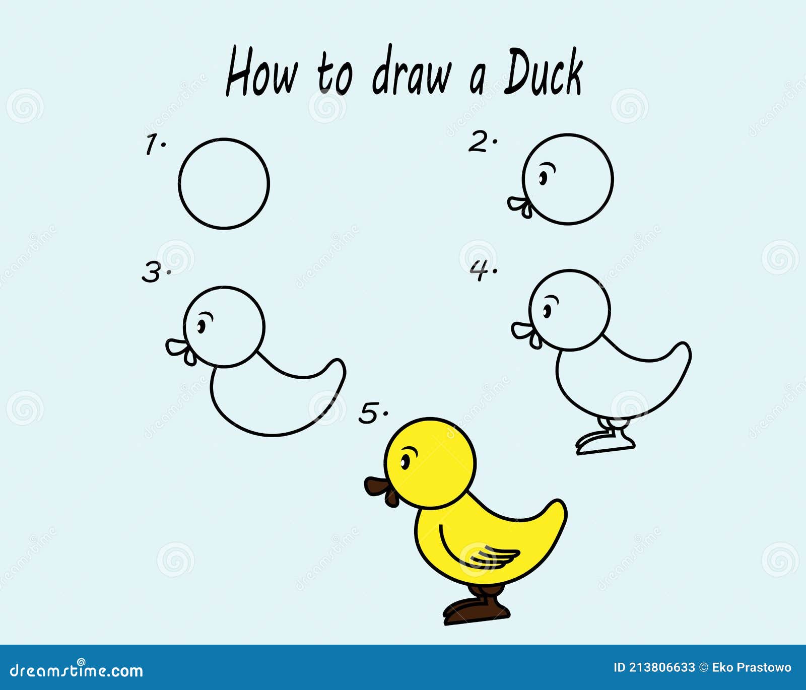 Tutorial de desenho para crianças. nível fácil. folhas de educação. como  desenhar pato