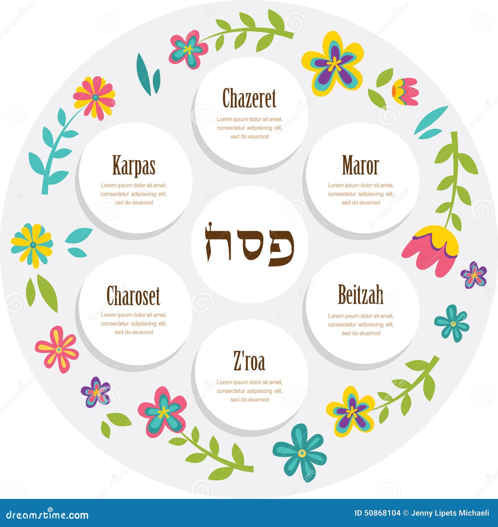 Passover Seder Plate With Floral Decoration Stock Vector - Image: 50868104