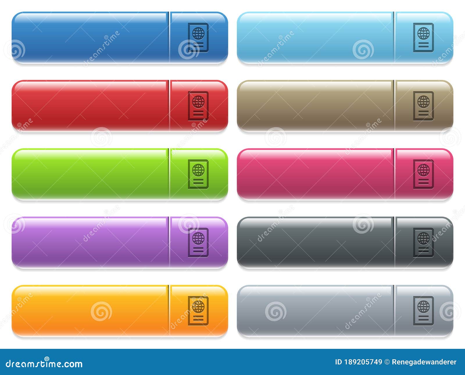 passport icons on color glossy, rectangular menu button