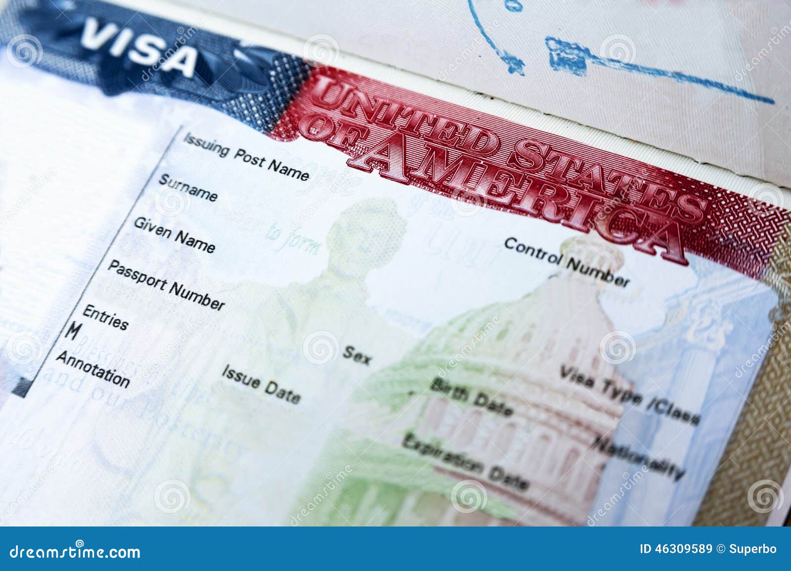 Passport with USA visa stock image. Image of emigration - 46309589