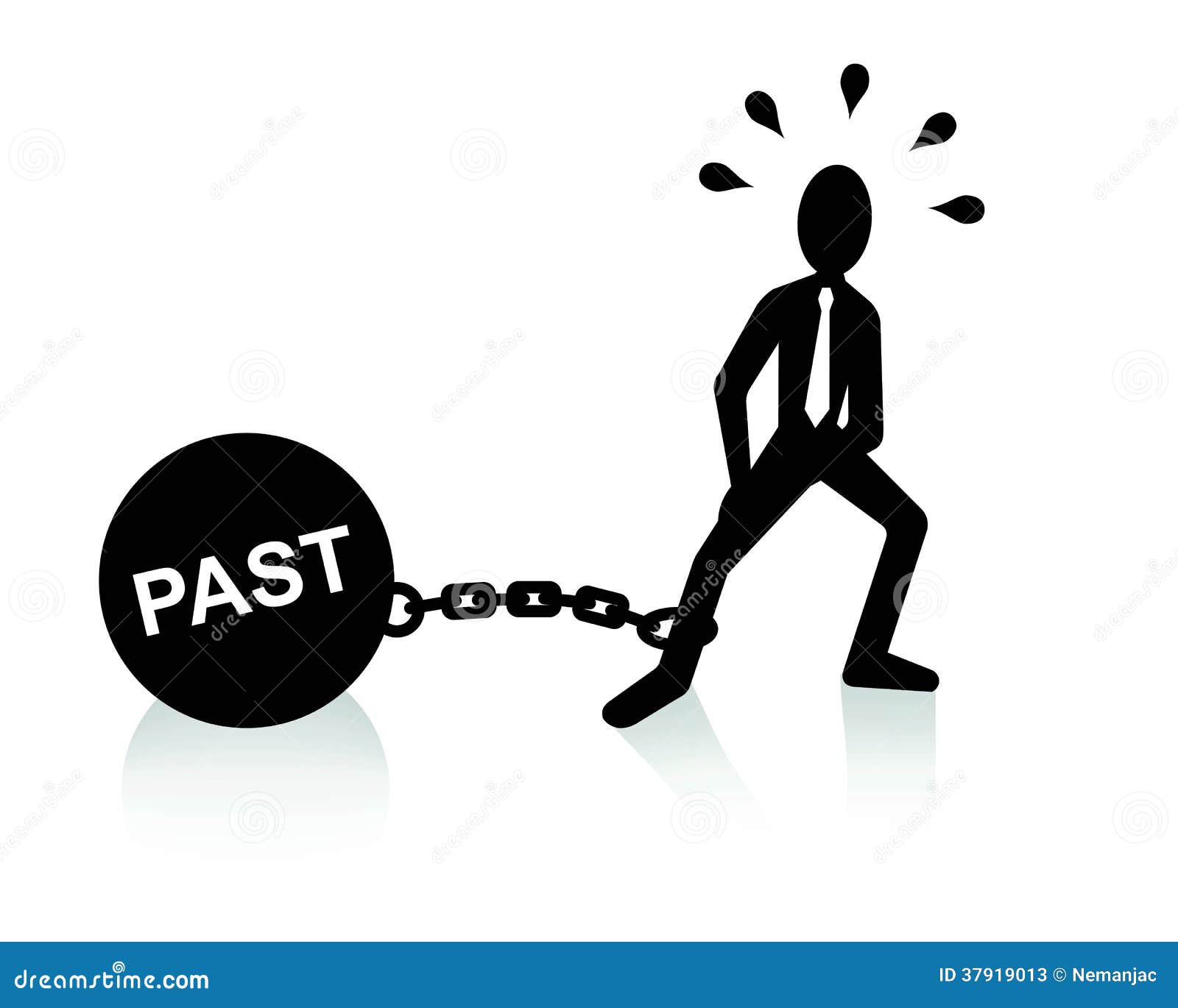 Past Burden Concept, Man Dragging Chains And Big Ball Stock Photos