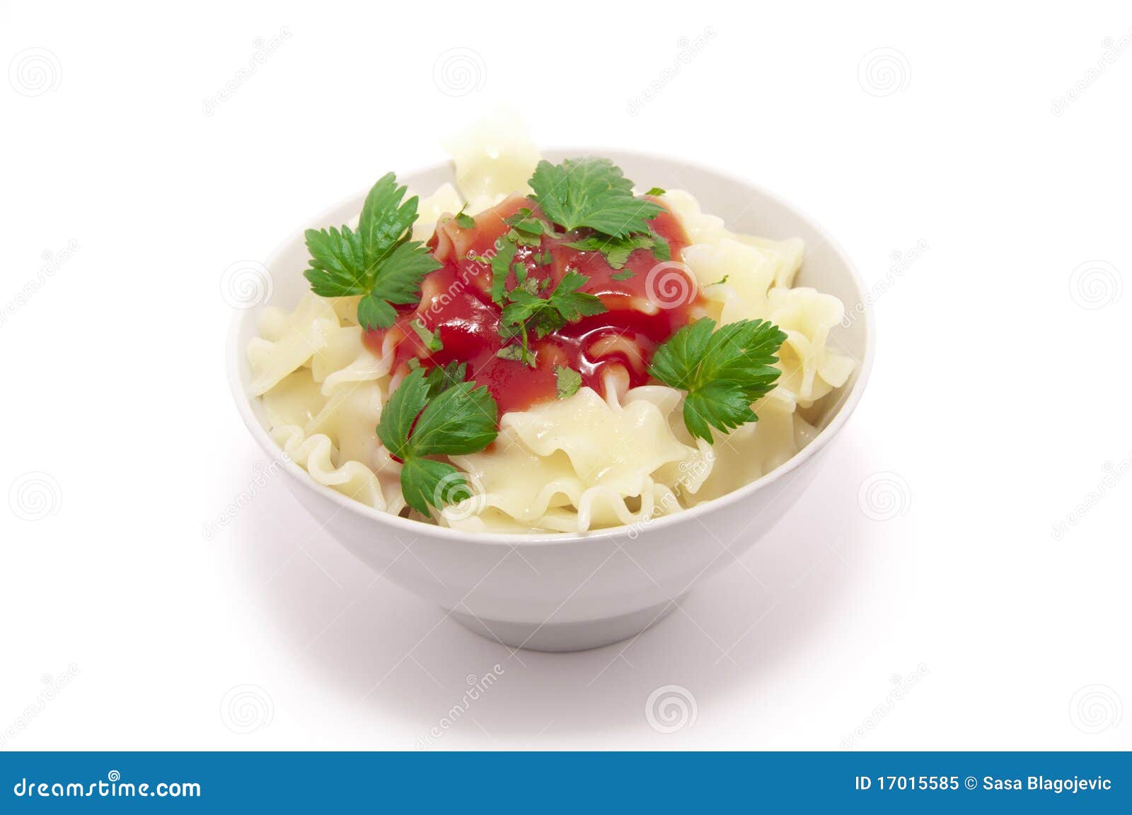 Pasta. Integrated with a spice paste and ketchup on the plate