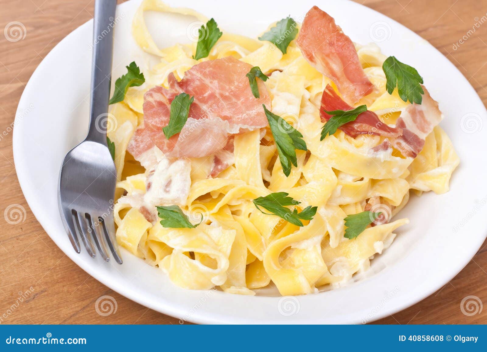 Pasta Alfredo with Bacon and Prosciutto Stock Photo Image of food