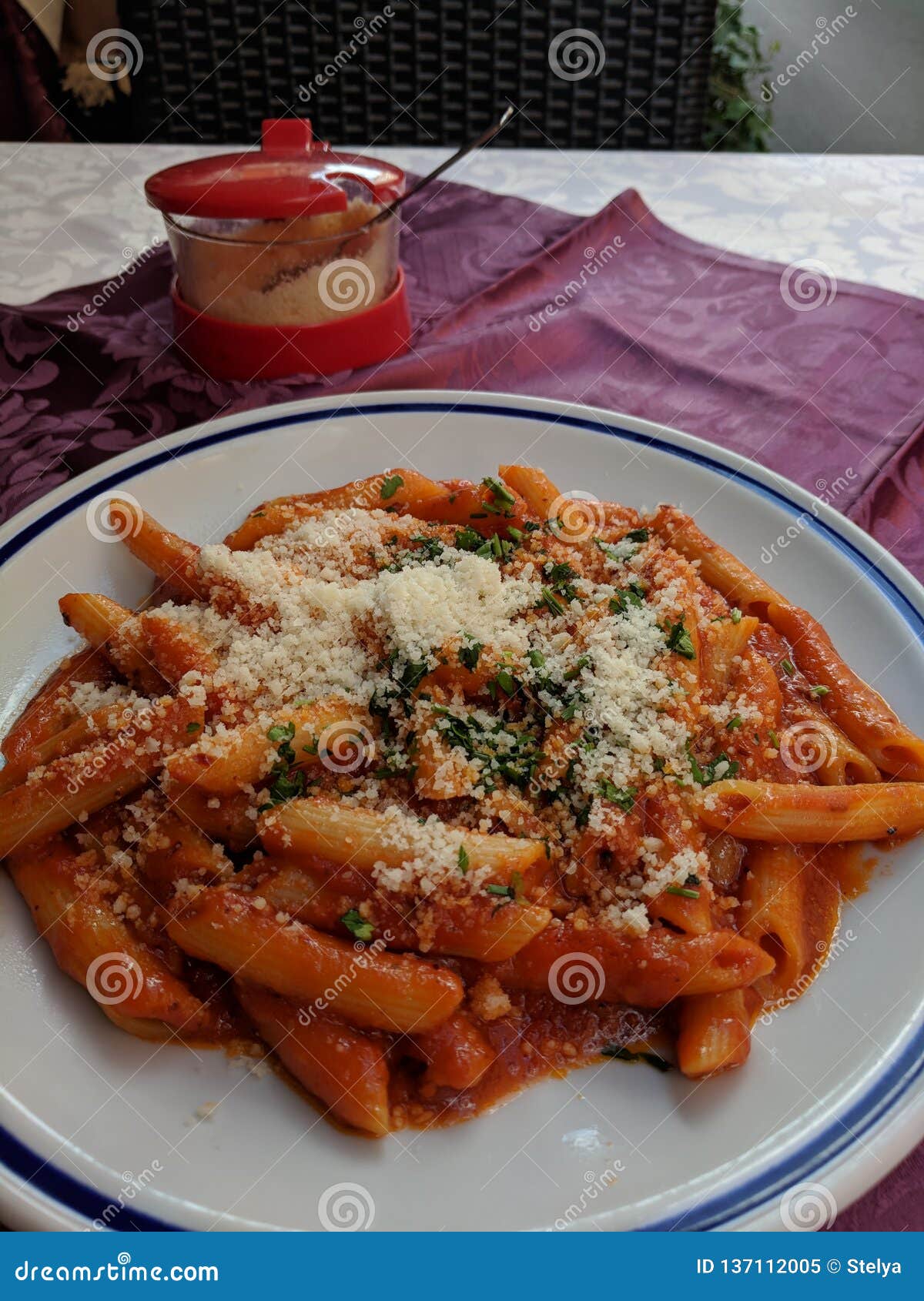 Pasta arrabiata stock image. Image of cheese, parmigiana - 137112005